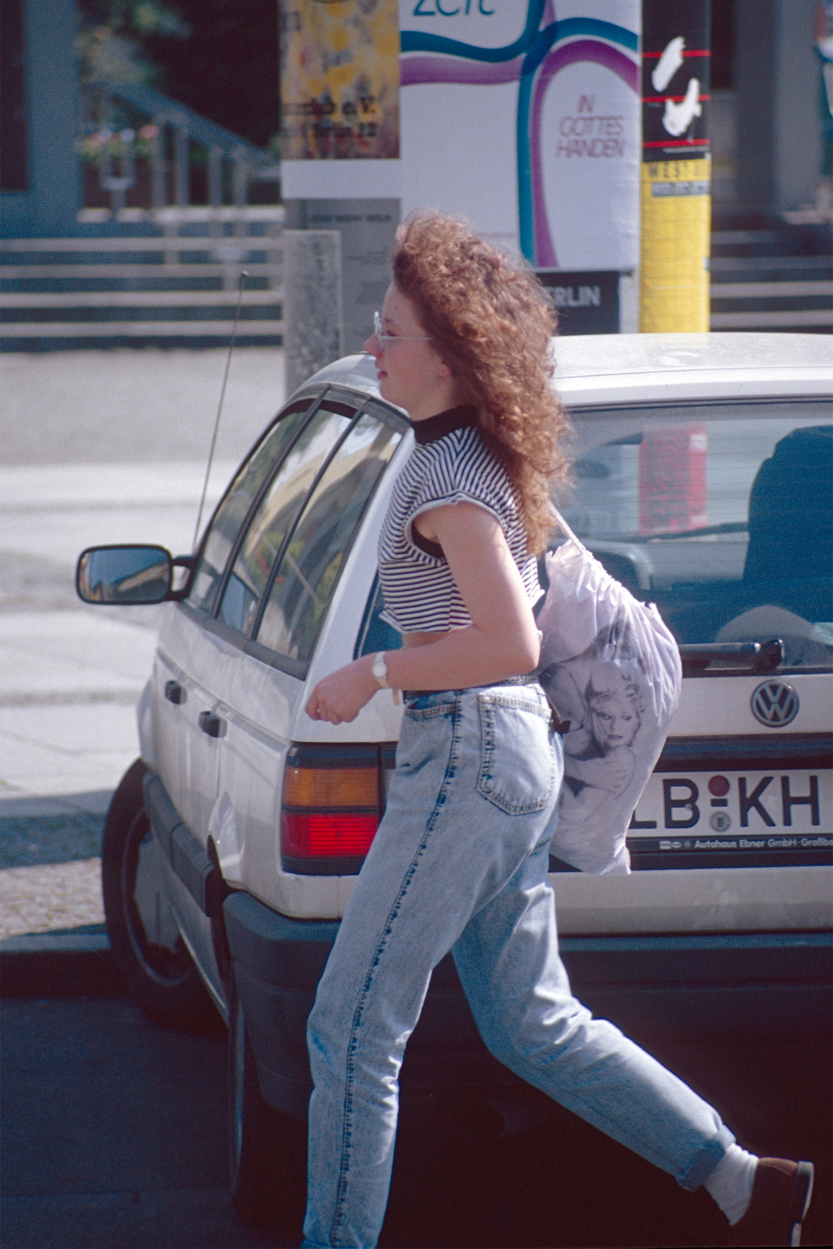 woman walking in Berlin in the 1980s