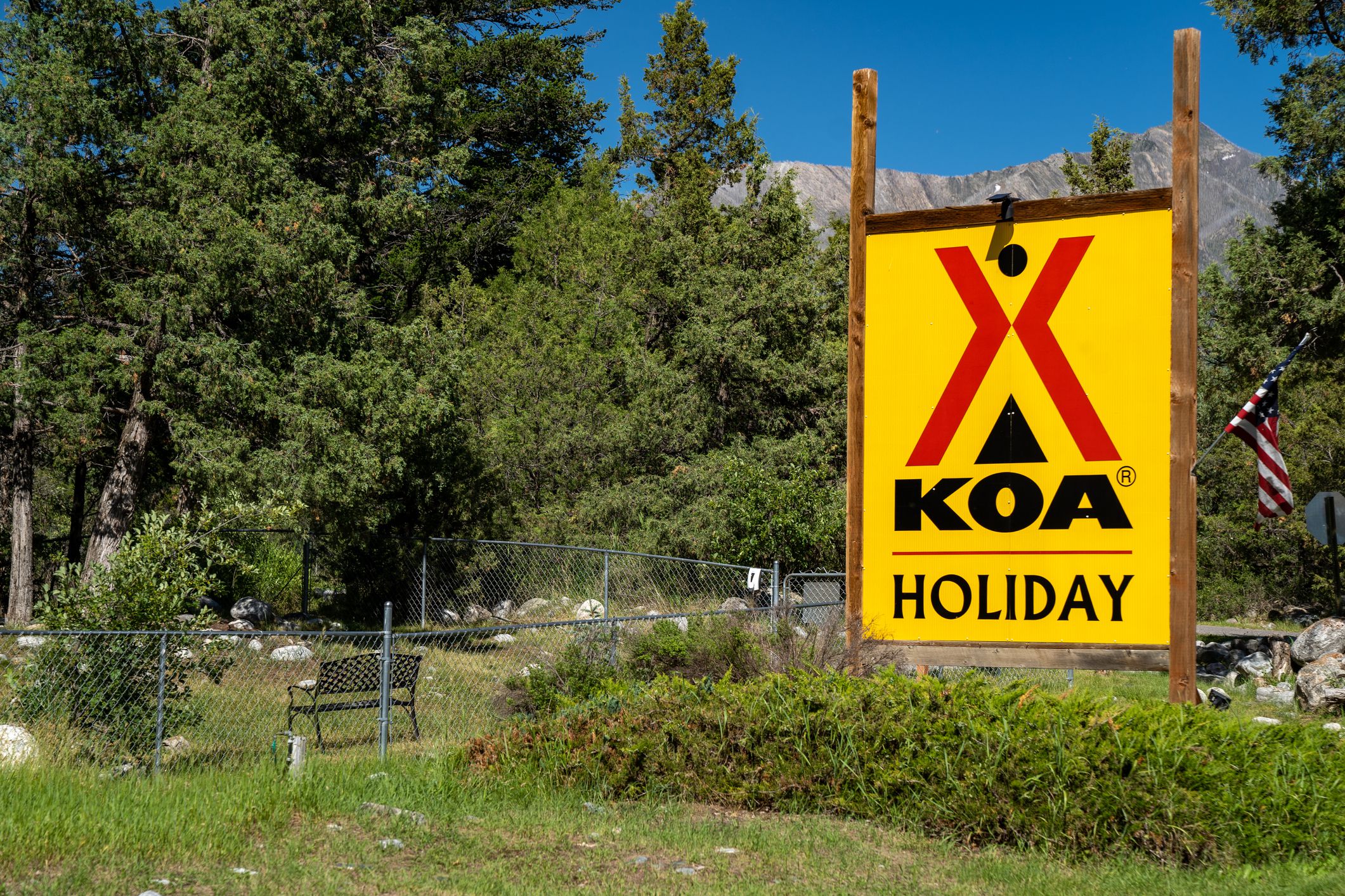 Livingston, Montana - July 2, 2020: Sign for a KOA Holiday campground on a summer day. This location is close to Yellowstone National Park