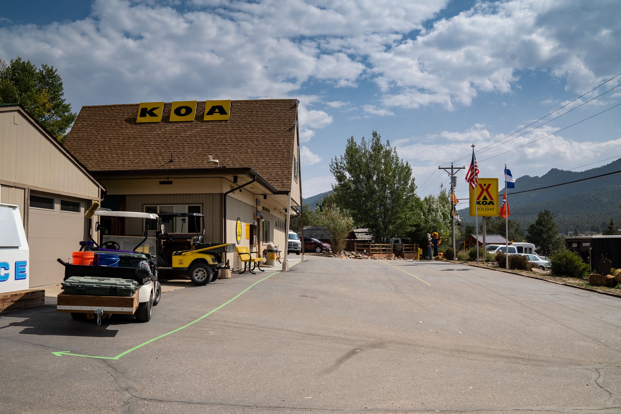 Estes Park, Colorado - September 19, 2020: The Estes Park KOA (Kampgrounds of America) campground store, daytime view