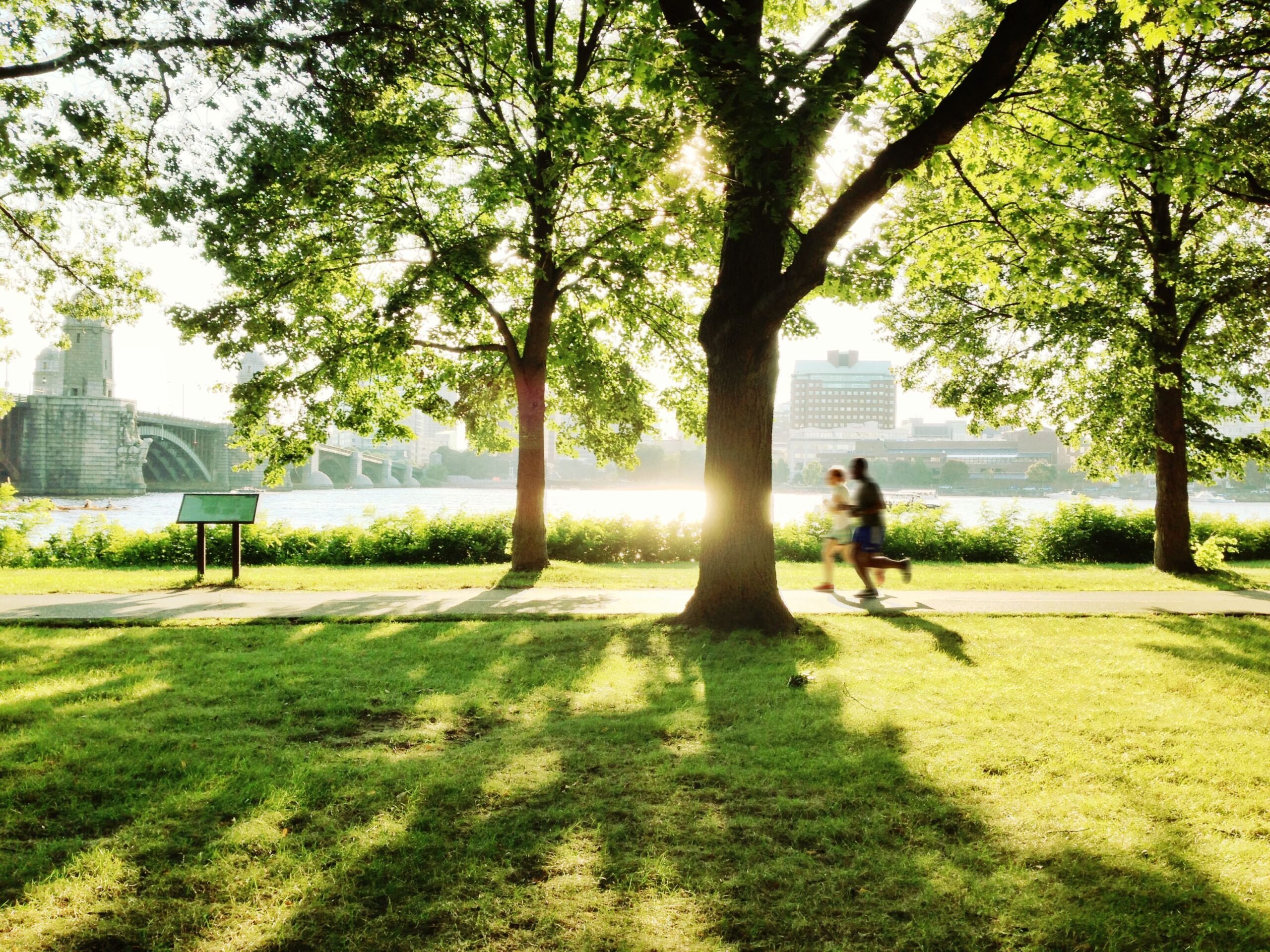 Runners in a park in Boston, photo taken with an iphone 5