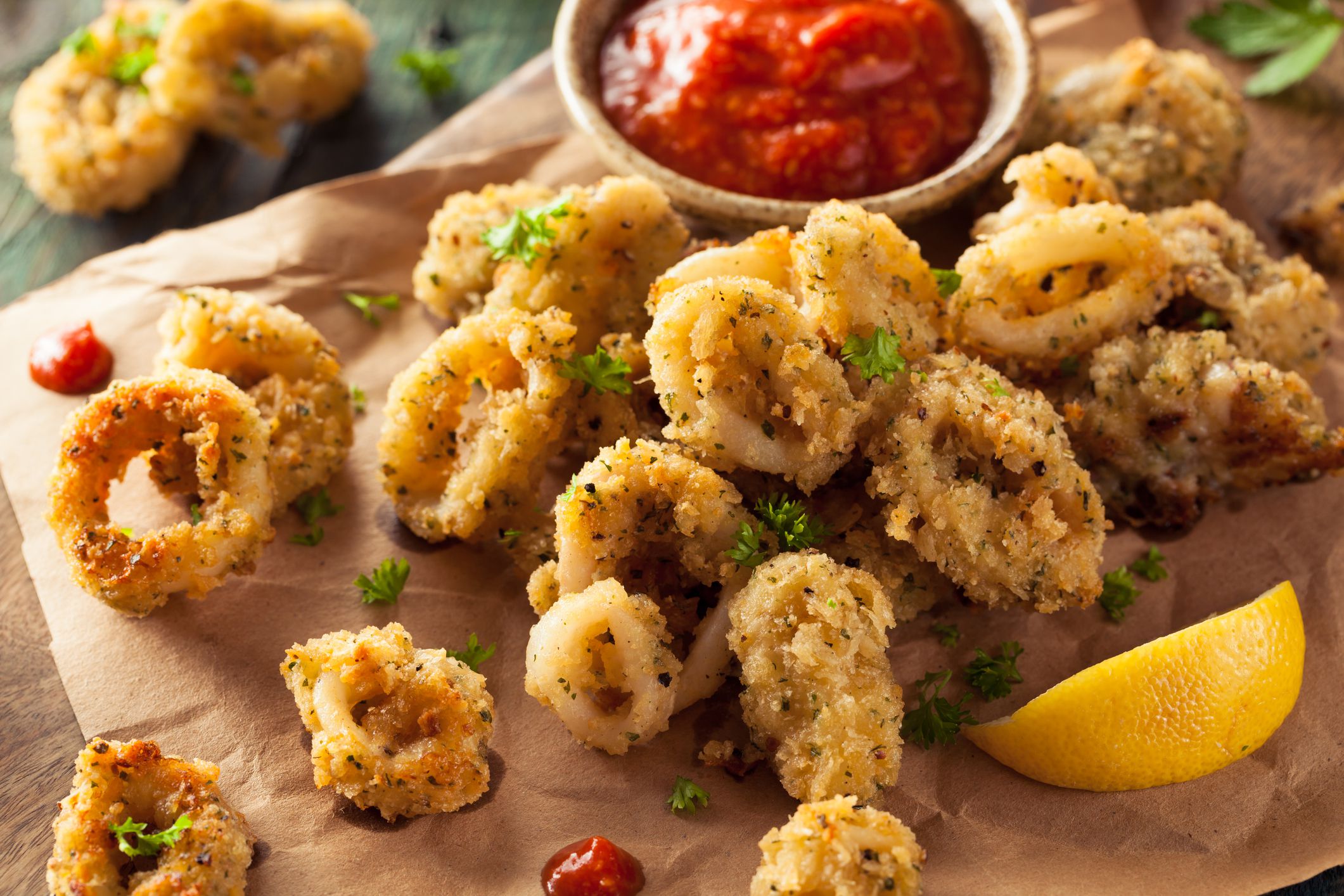 Homemade Breaded Fried Calamari with Marinara Sauce