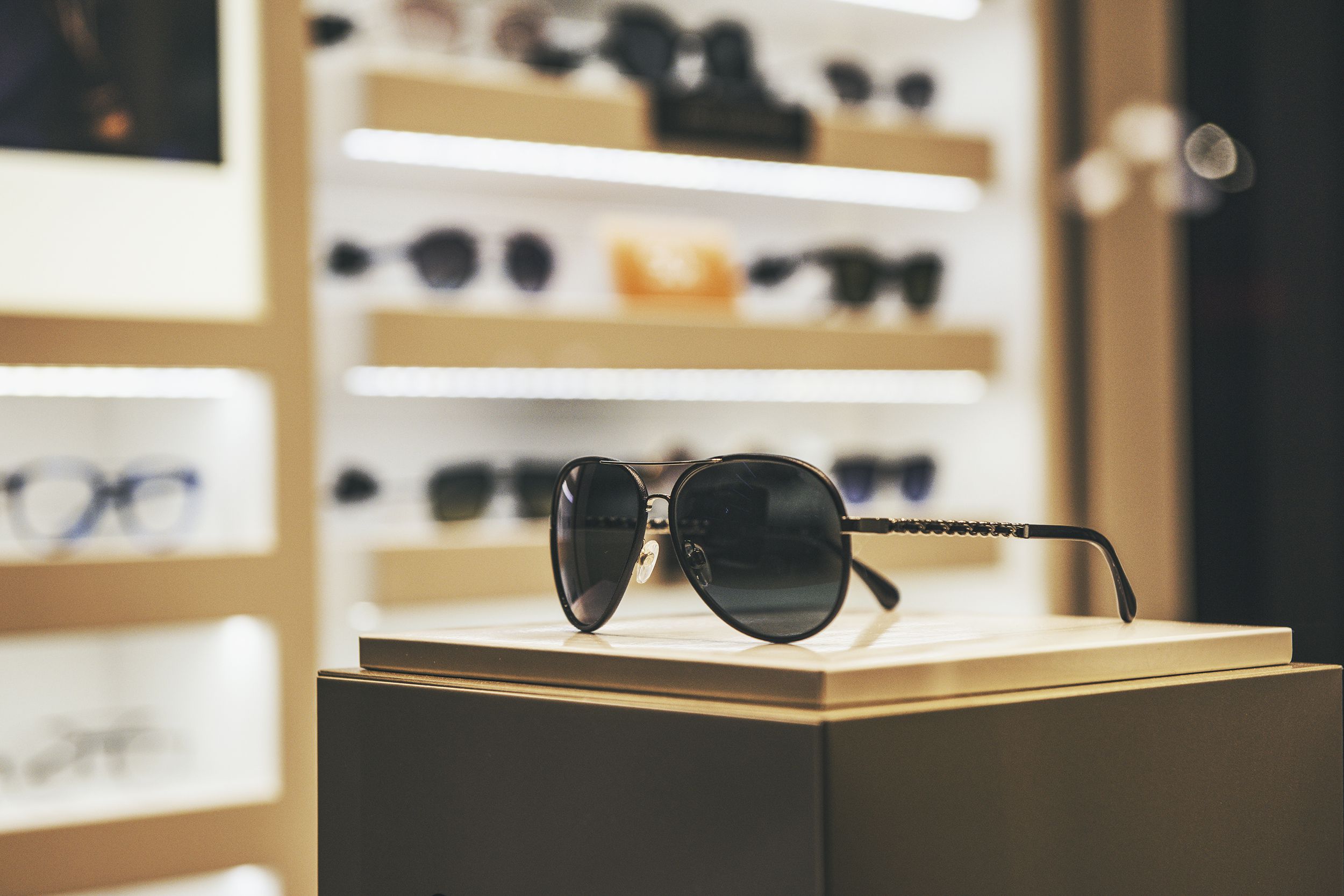 elegant sunglasses in a fashion store showcase