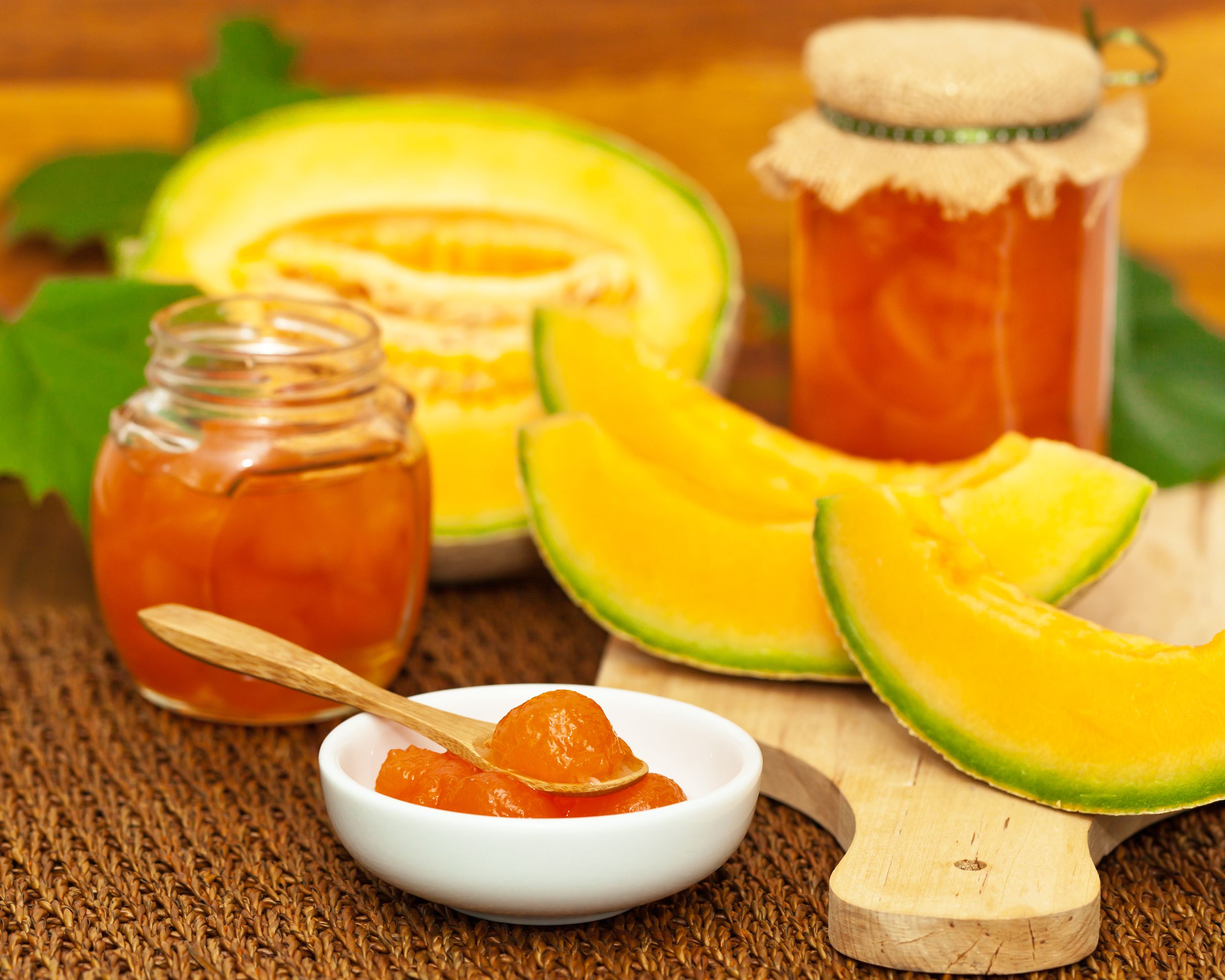 cantaloupe jam and sliced cantaloupe