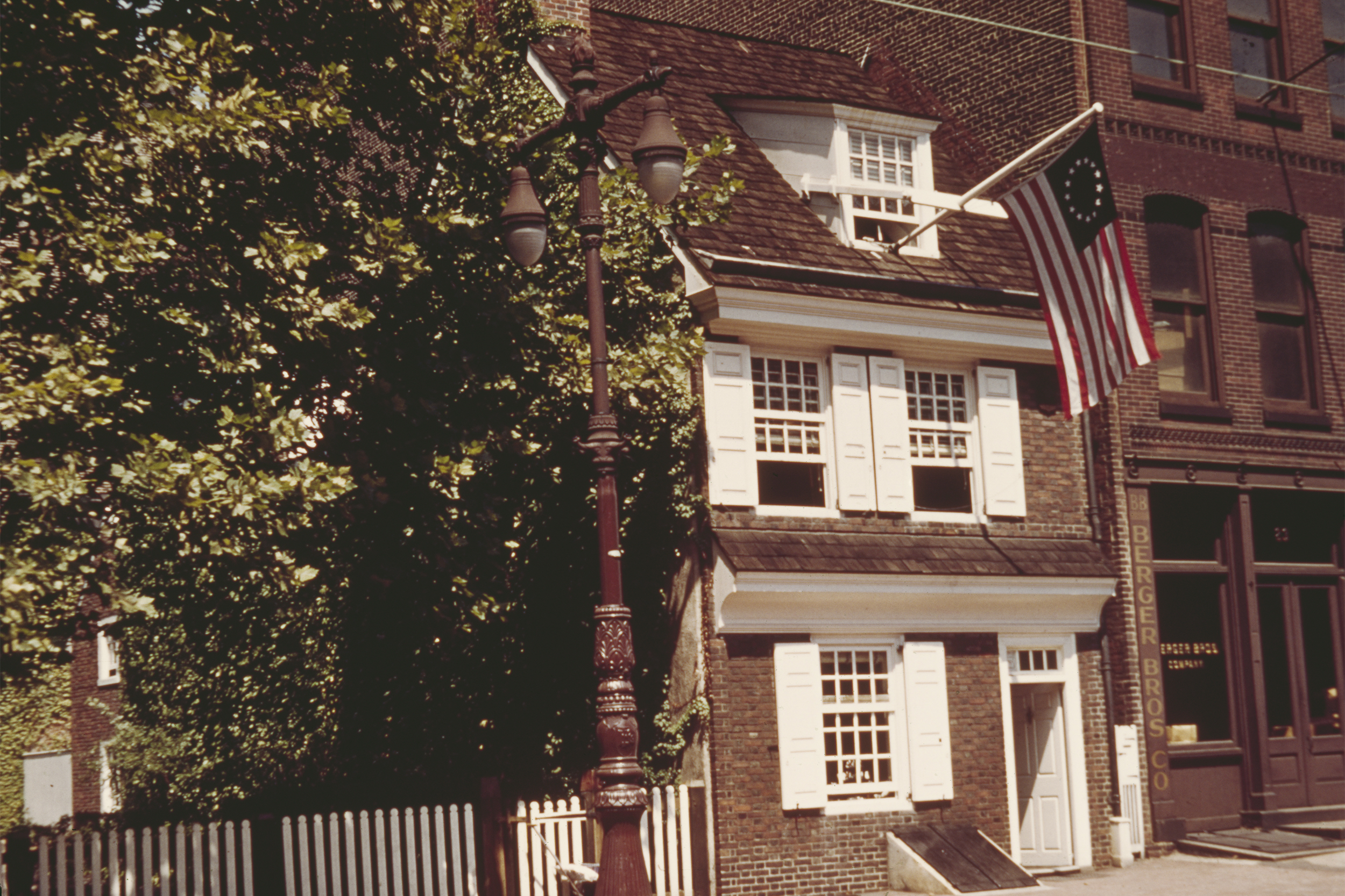 An exterior view of Betsy Ross House, Philadelphia, USA, circa 1960.