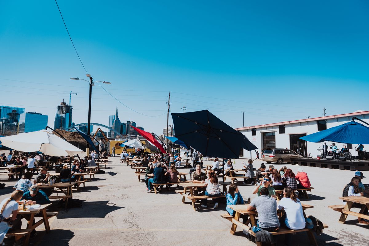 Picnic benches at Music City Food Truck Park
