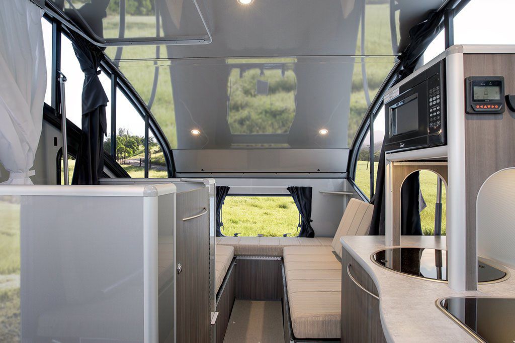 Sleek modern interior of Safari condo trailer.