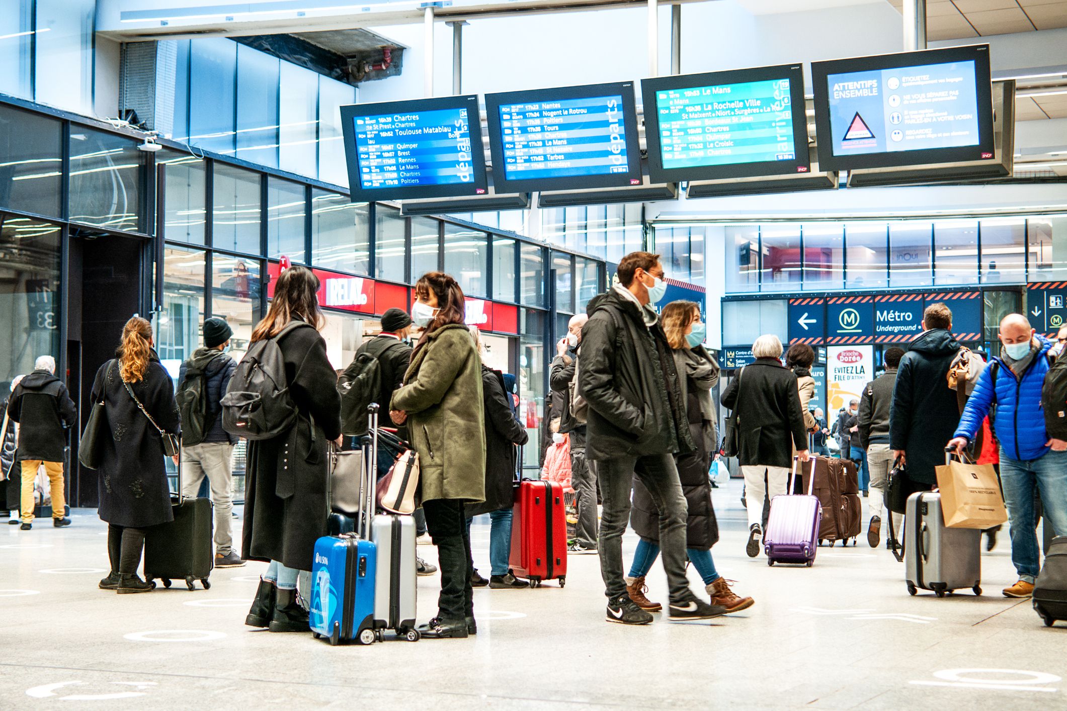 Gare Montparnasse with people wearing a mask, during pandemic Covid 19 – Paris, gare Montparnasse, in France. January 27, 2021