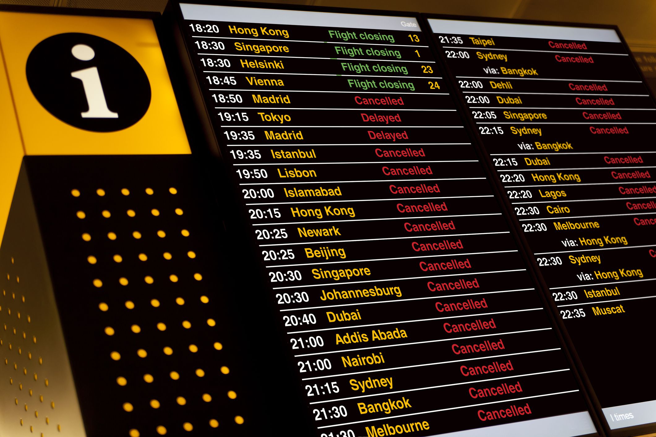 A departure gate monitor at airport