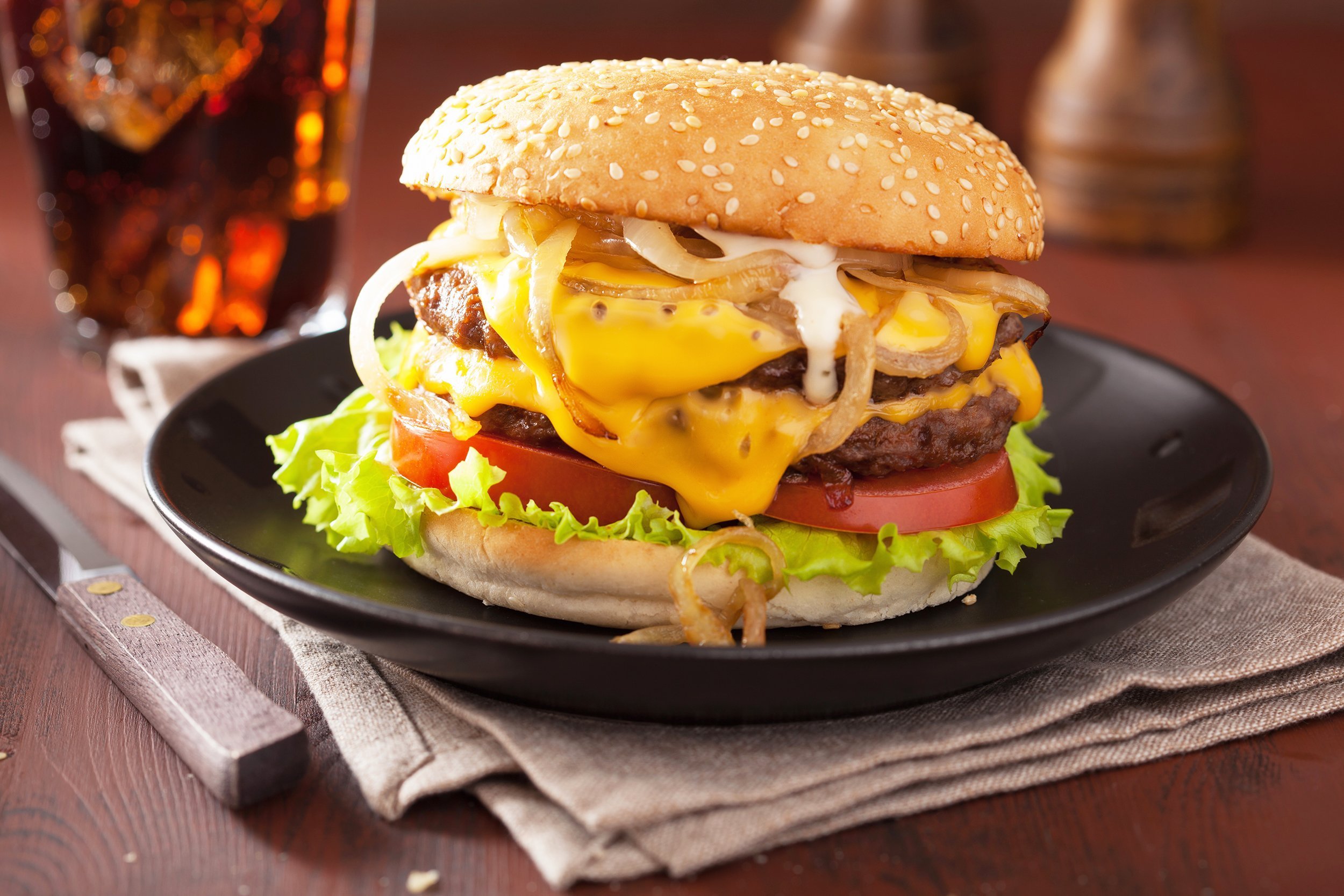 double cheeseburger with tomato and onion