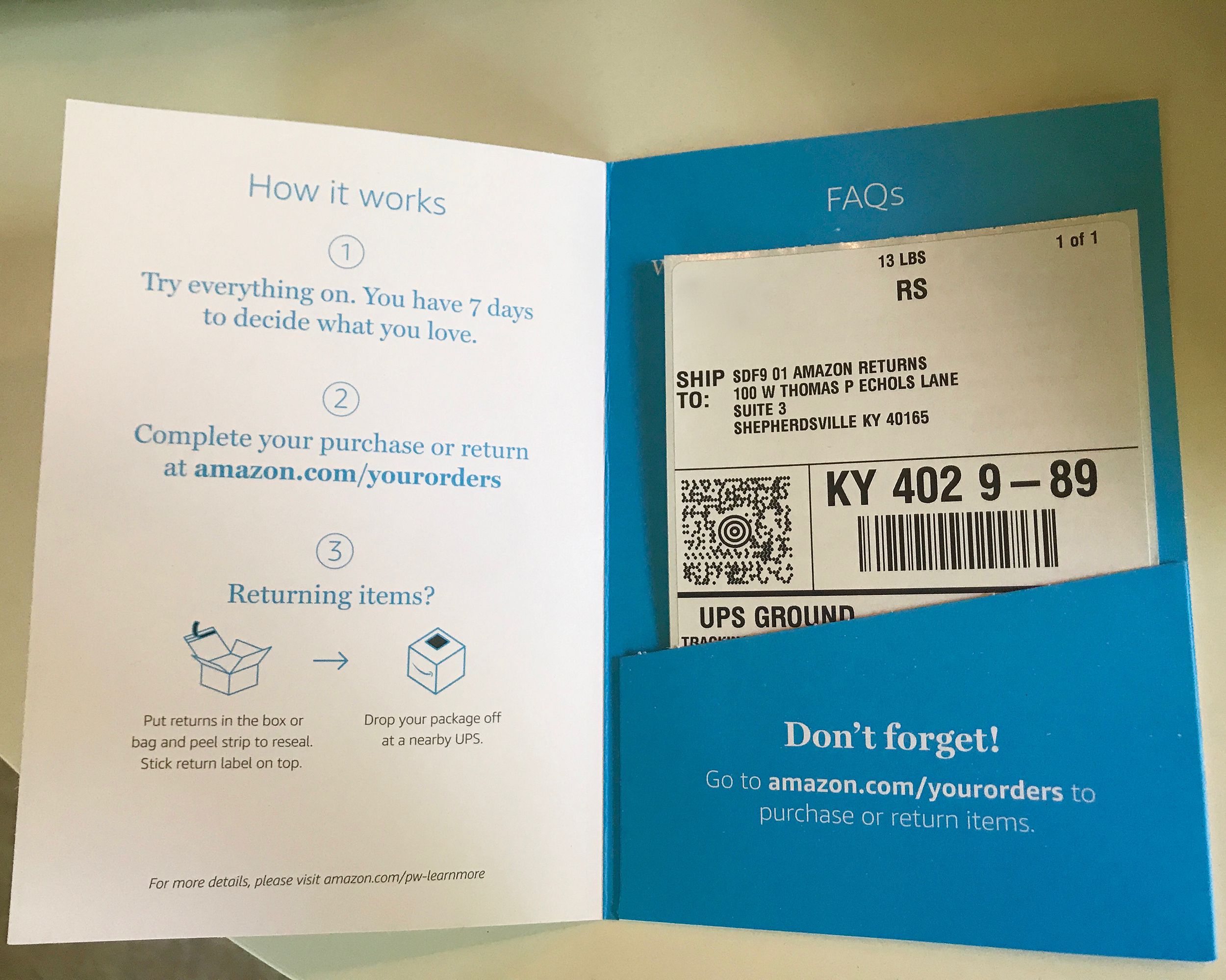 instructions and return shipping