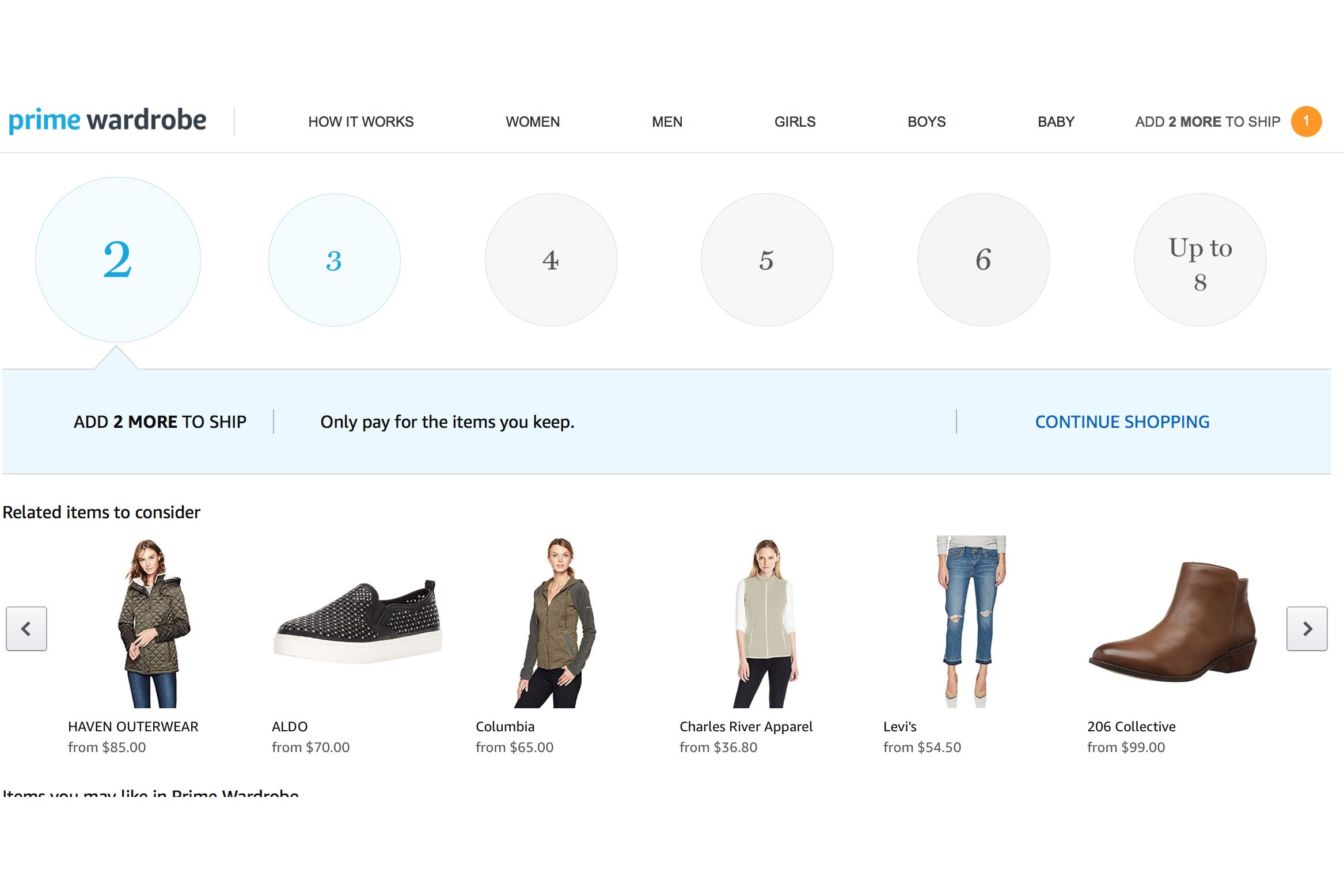 adding to Prime Wardrobe cart
