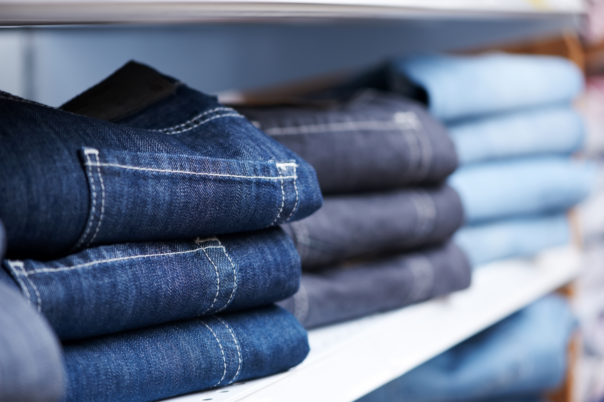 Jeans on shelf in store