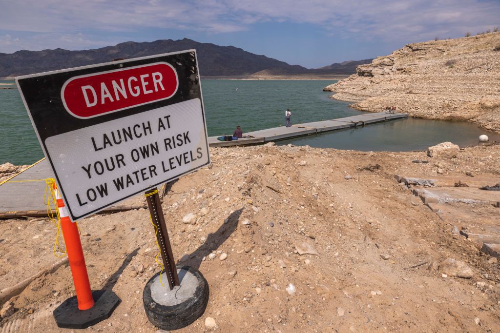 A dock, which has become unusable as worsening drought drops the water level of Lake Mead to new historic low records, is seen at South Cove near the upper reaches of the reservoir near Meadview, Arizona.