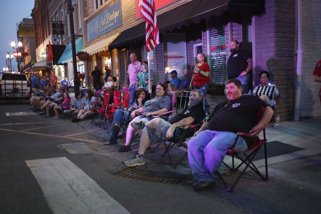 People gather along Main Street to watch fireworks while celebrating Independence Day on July 04, 2021 in Sweetwater, Tennessee. Cities and towns across the country are resuming Independence Day celebrations after cancelling or holding heavily altered eve