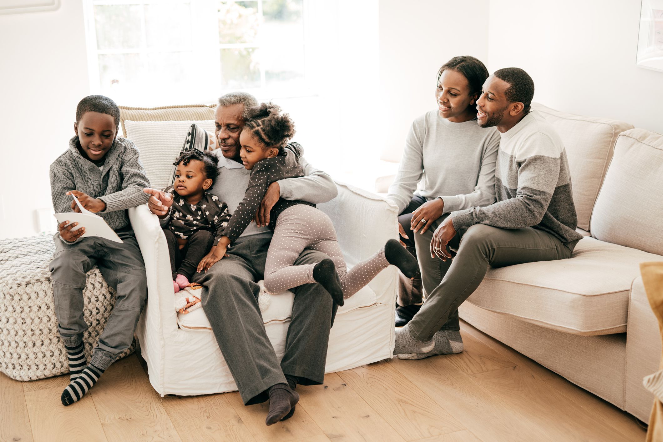 Three generation family together at home