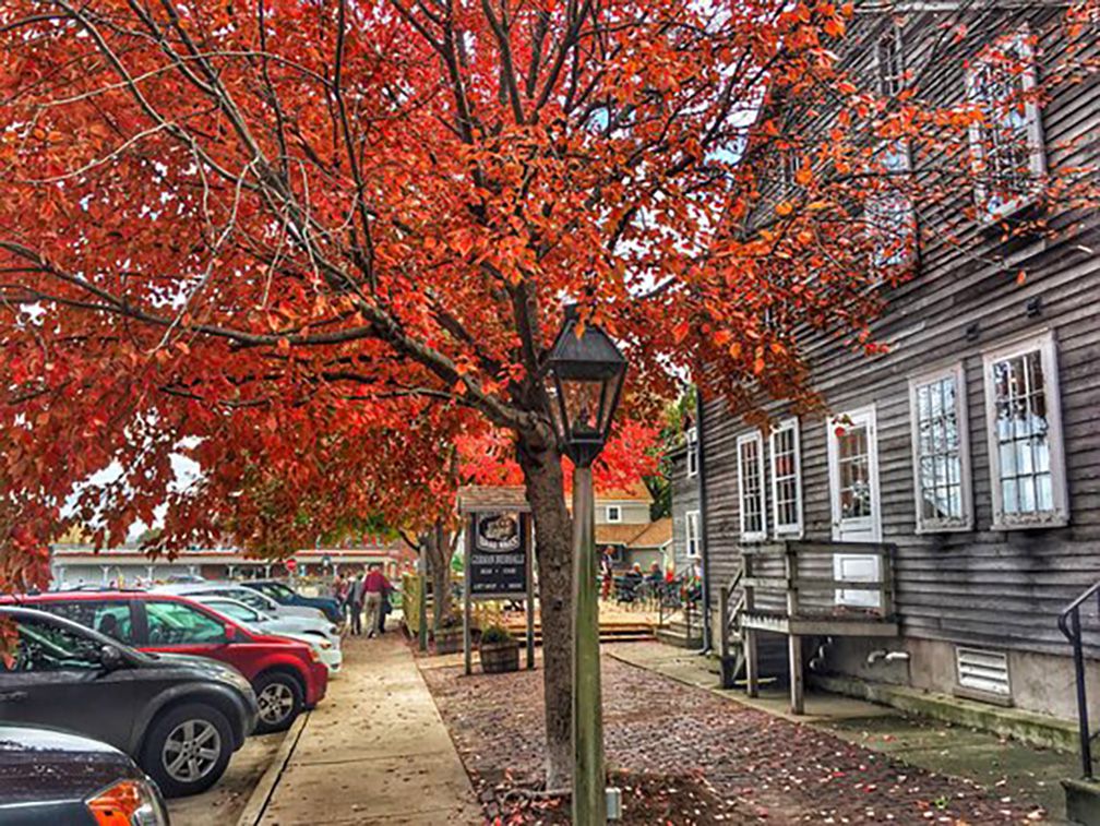 Sidewalk on a fall day in Amana Colonies, Iowa