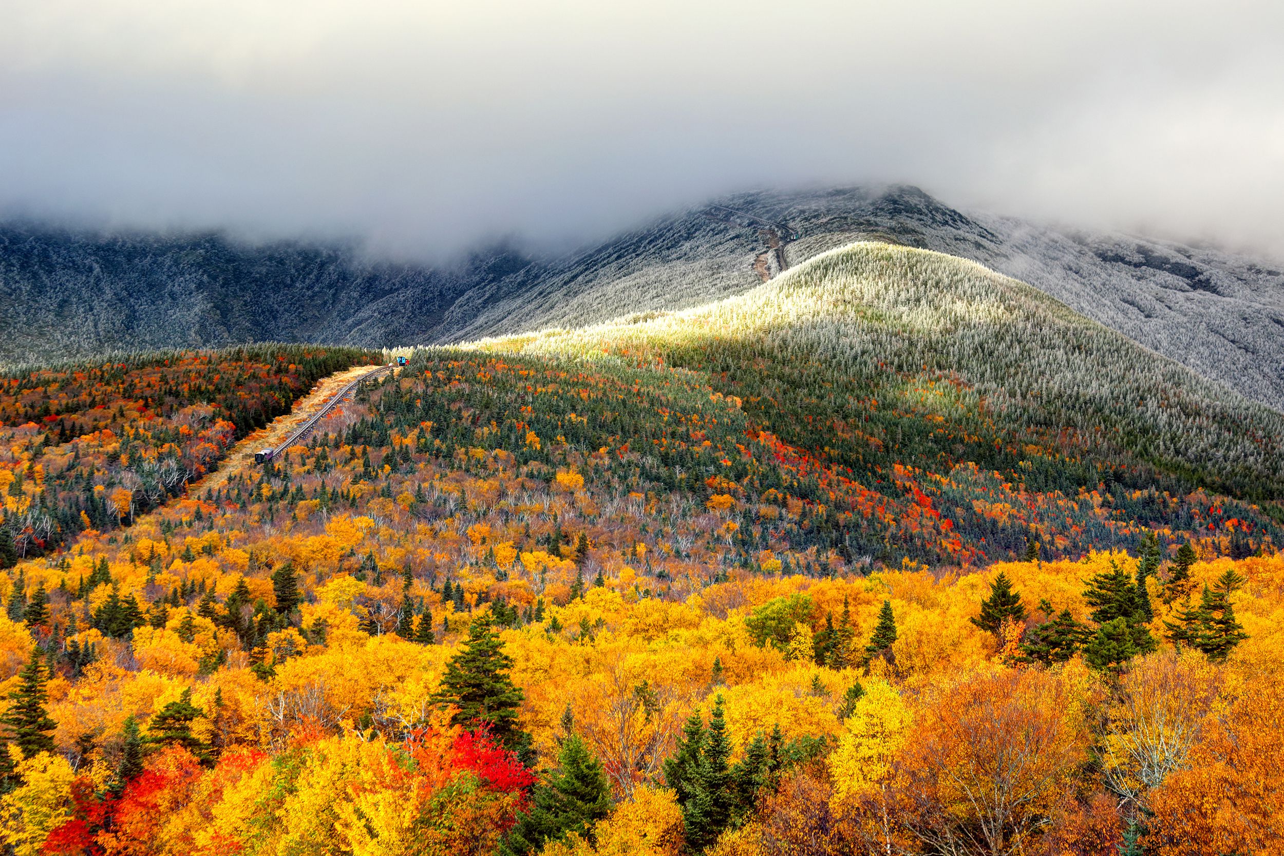 Scenic autumn view of White Mountains, New Hampshire