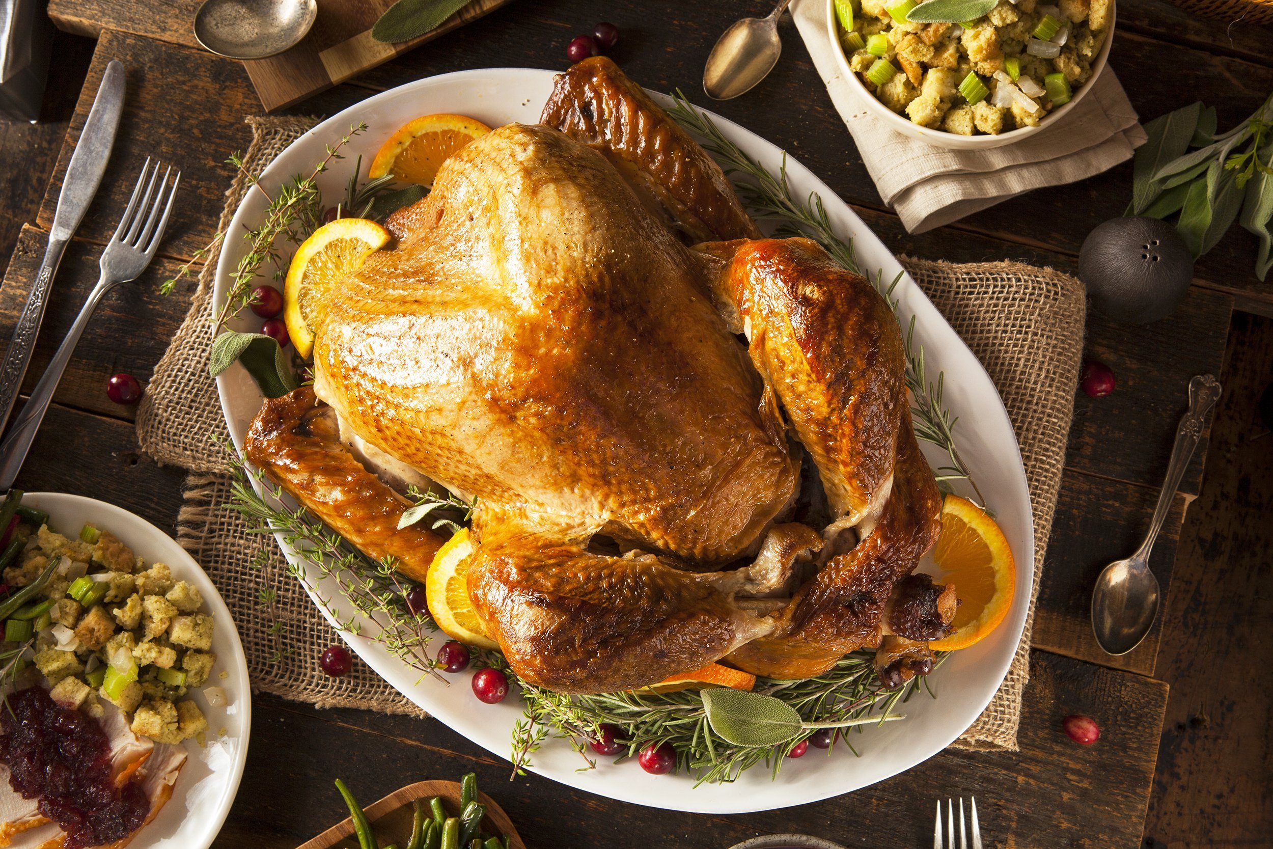 whole homemade Thanksgiving turkey with all the sides