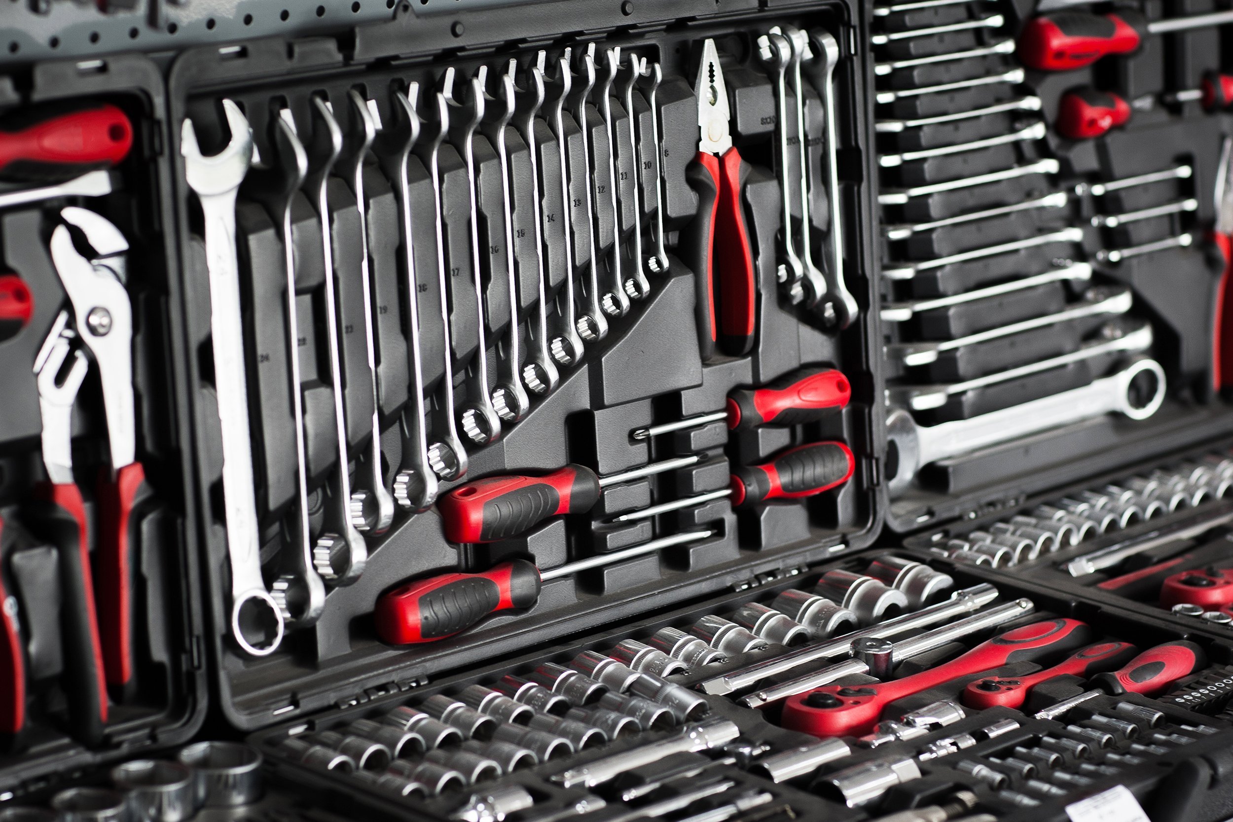 tool kits showcased in a shop
