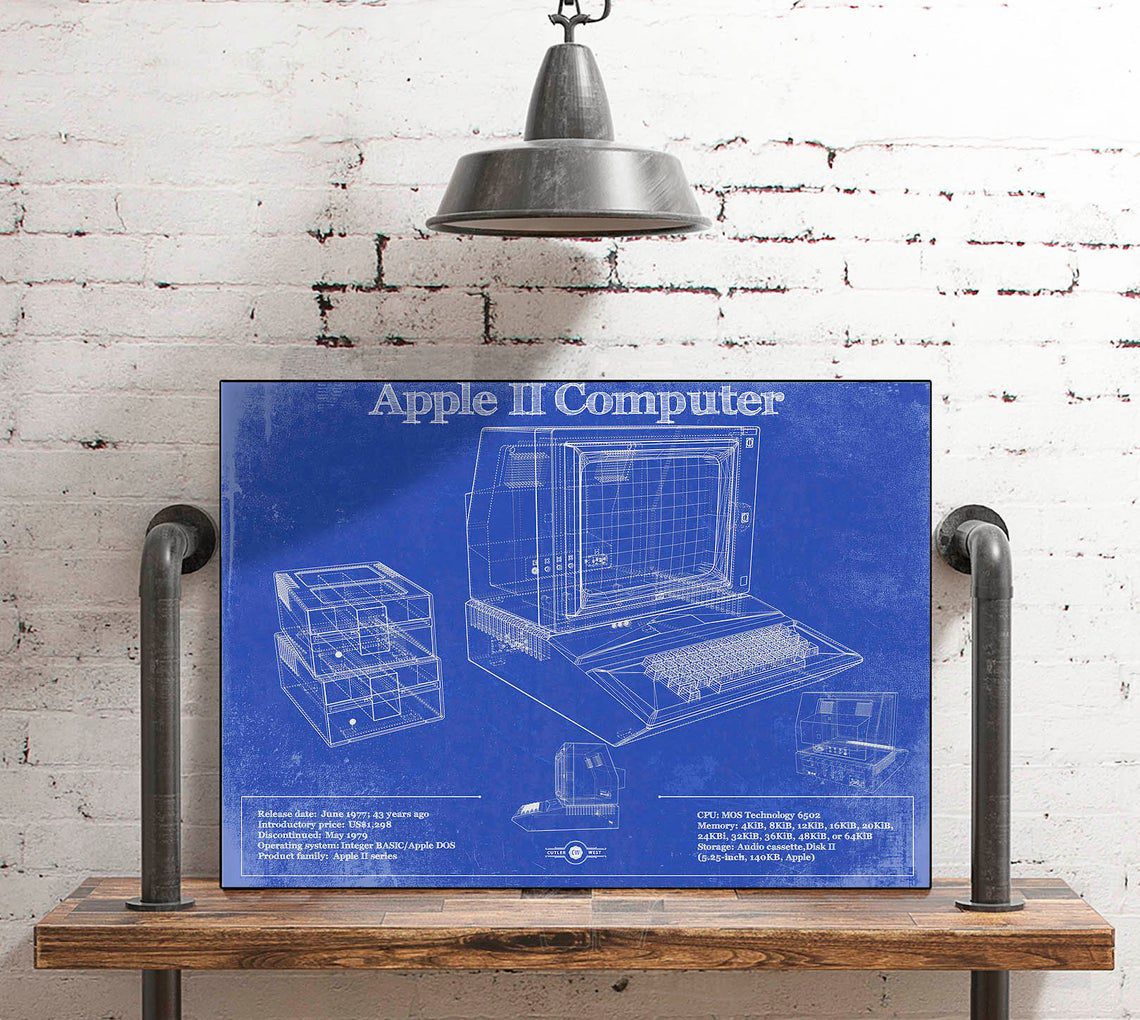 Apple II Computer Vintage Blueprint Art