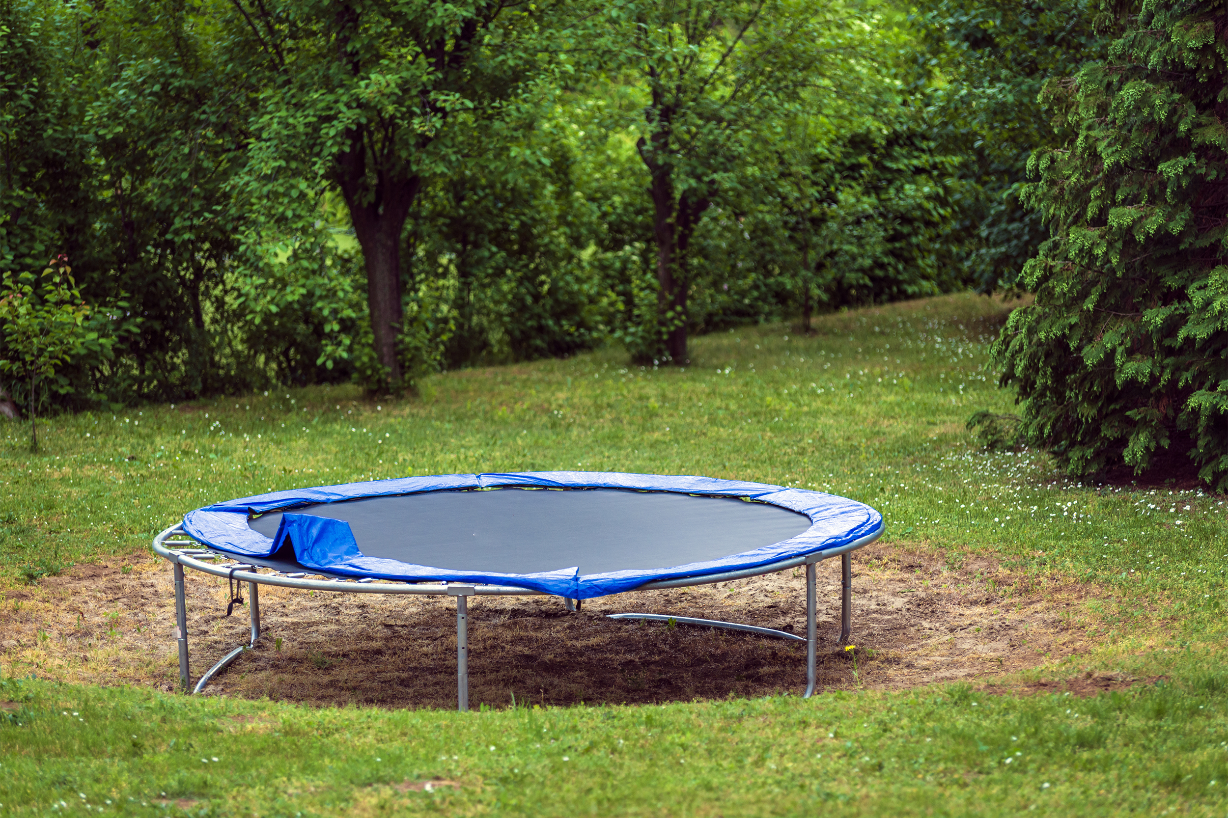Trampoline in a backyard