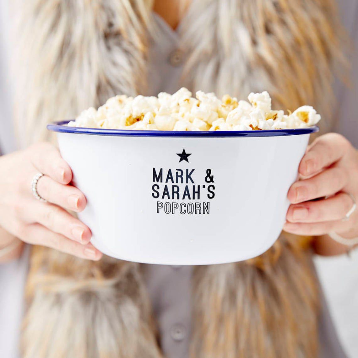 Personalized Couples Enamel Popcorn Bowl