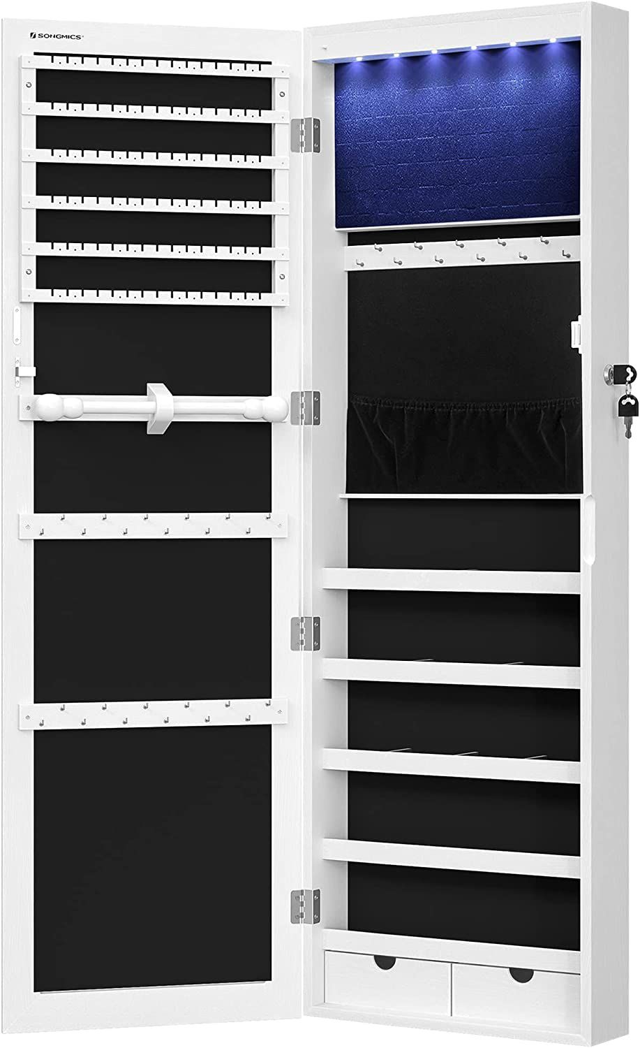 SONGMICS Mirror Jewelry Cabinet White B01EYEBS4O