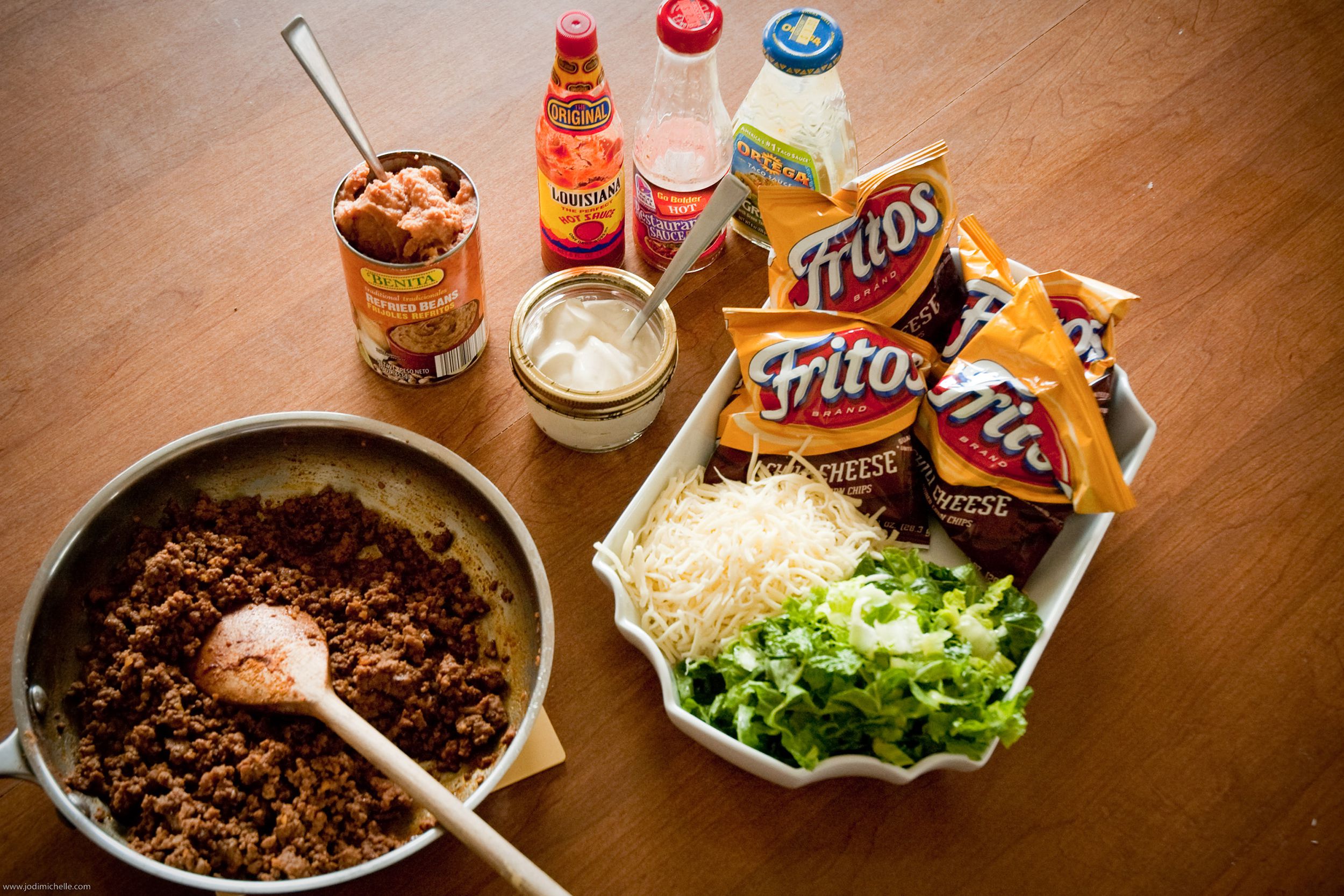 Set up for making tacos in a bag