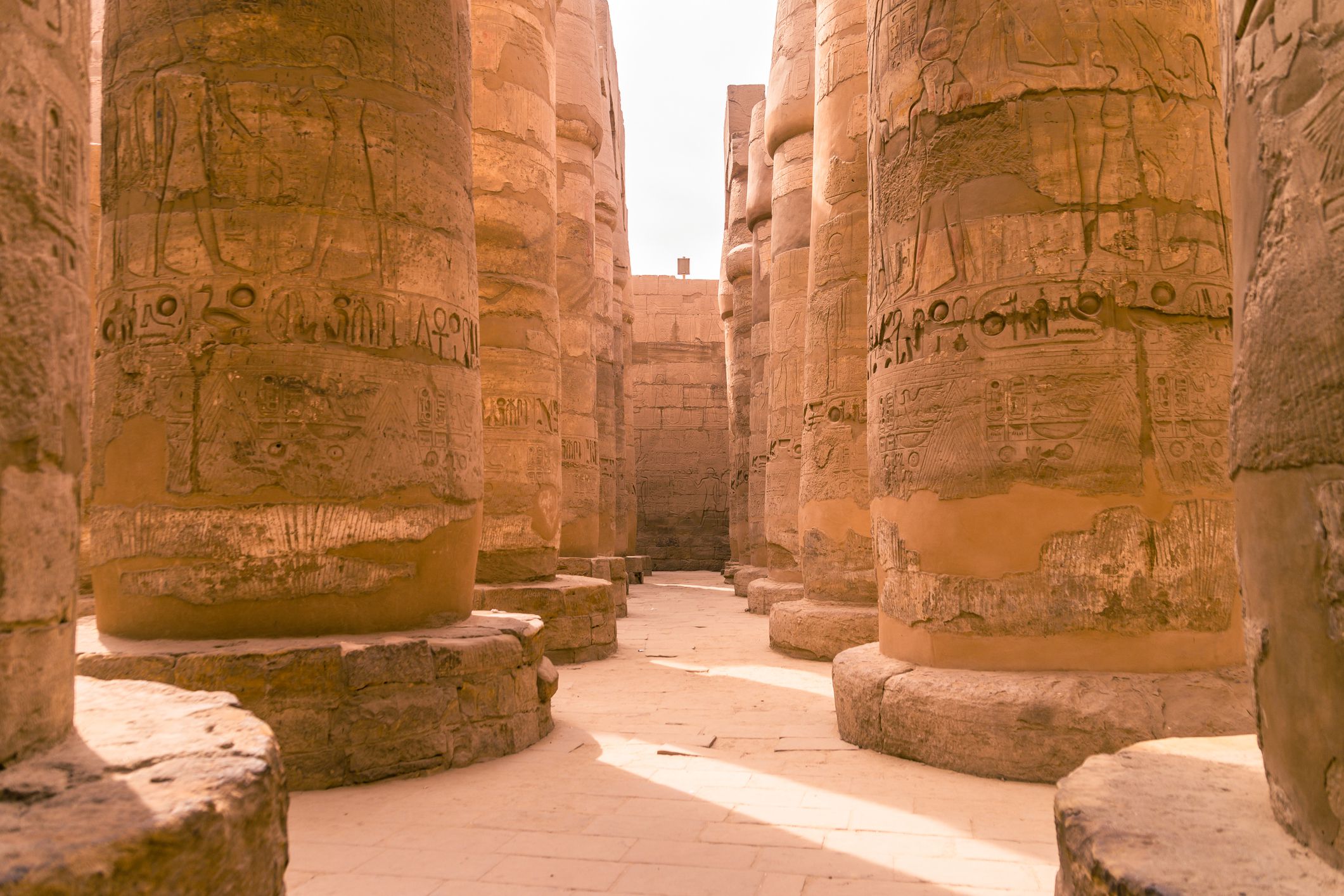 LUXOR, EGYPT Ancient ruins of Karnak temple in Egypt at noon. The complex is a vast open-air museum, and the second largest ancient religious site in the world