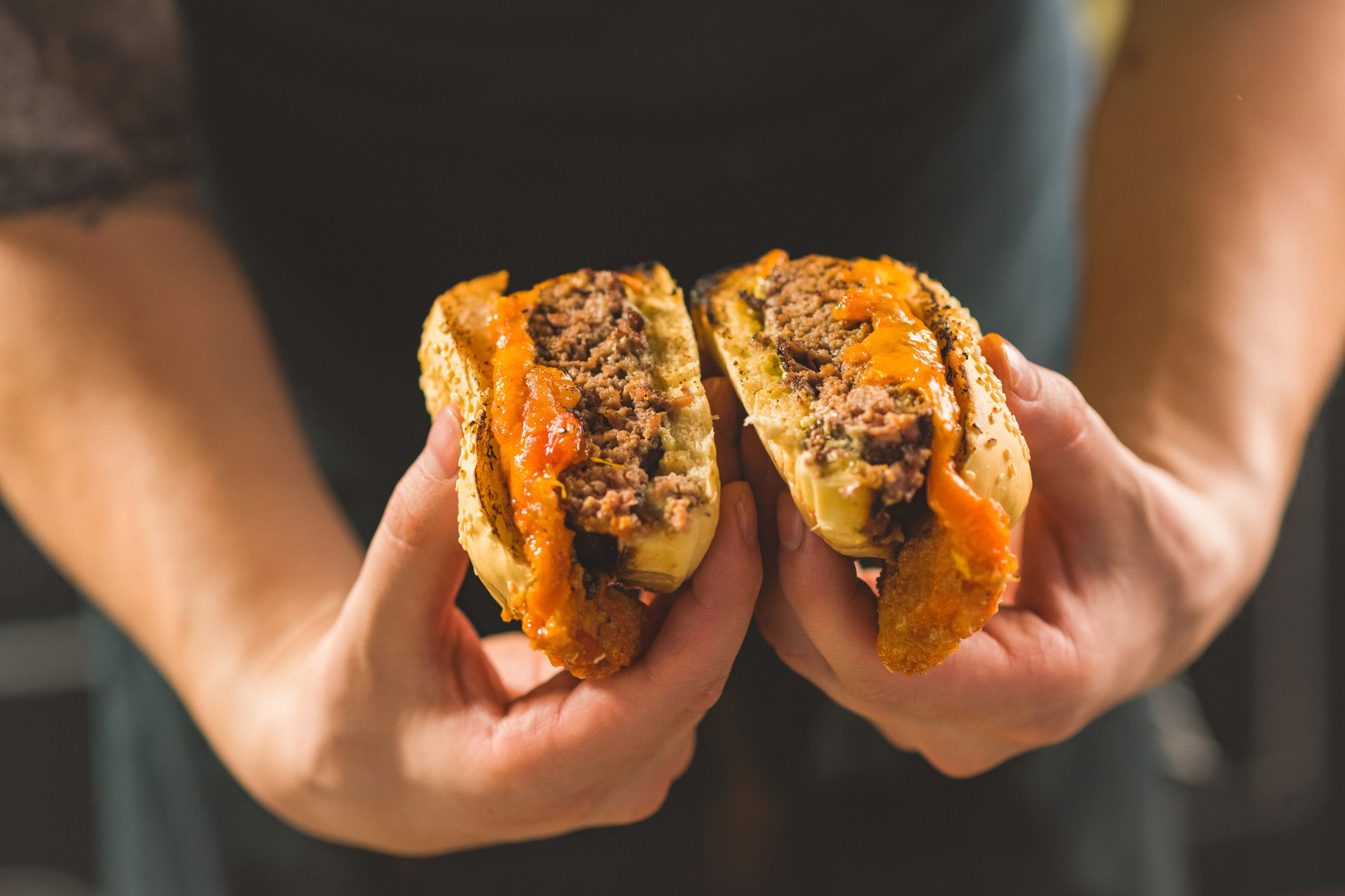 hamburger cut in half