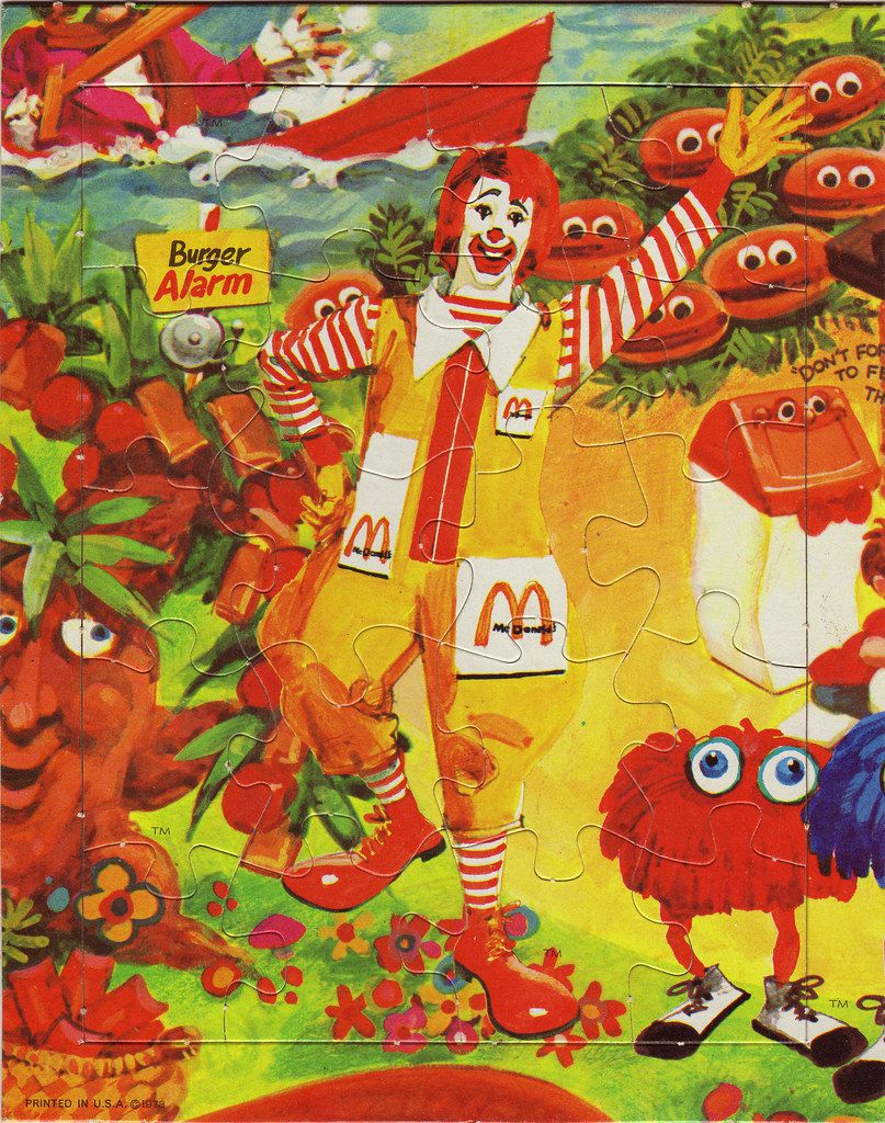 McDonalds McDonaldland mini-puzzle - Ronald waving burger alarm - 1973