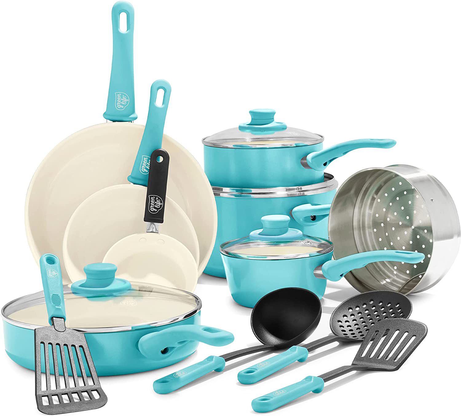 GreenLife Soft Grip Ceramic Nonstick 16-Piece Set