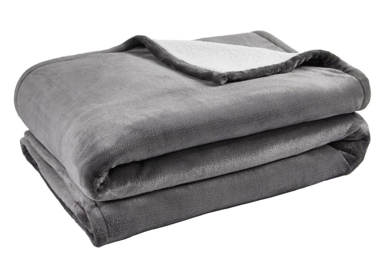 Oversized Plush Gray Sherpa Throw Blanket