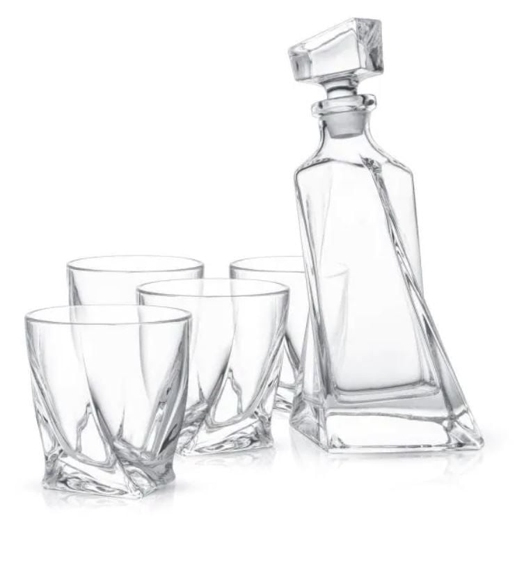 JoyJolt Atlas Crystal Whiskey Decanter and Whiskey Glasses