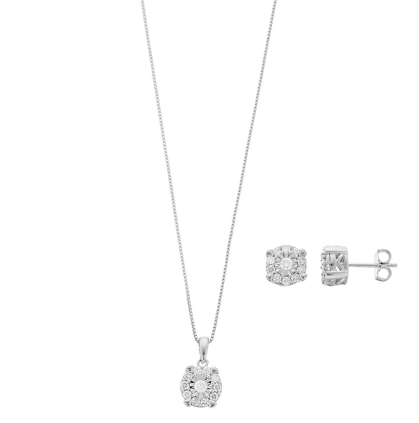 1 Carat Total Weight Diamond Halo Pendant and Earrings