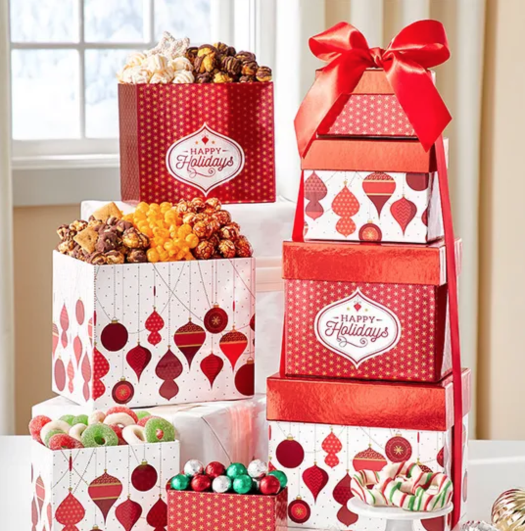4 Gift Box Happy Holidays Cheers Tower