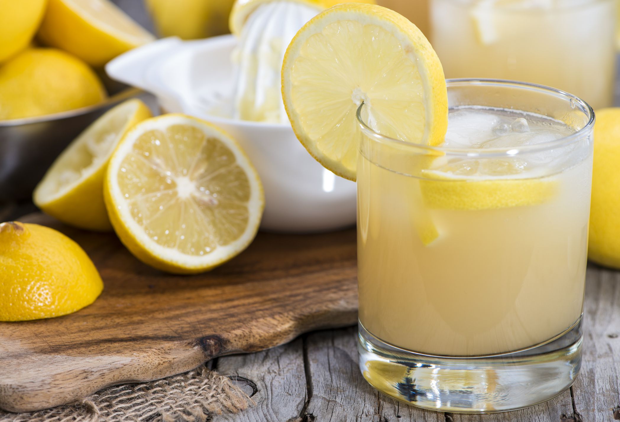Glass filled with fresh made Lemon Juice