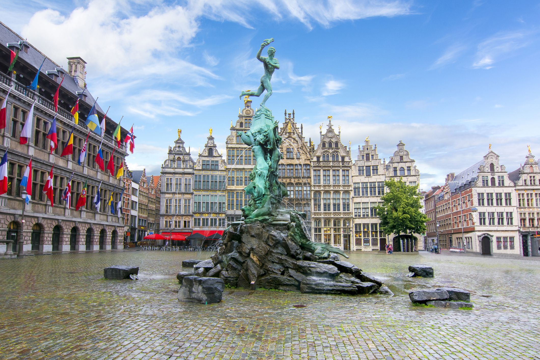 brabo fountain in market square in antwerp