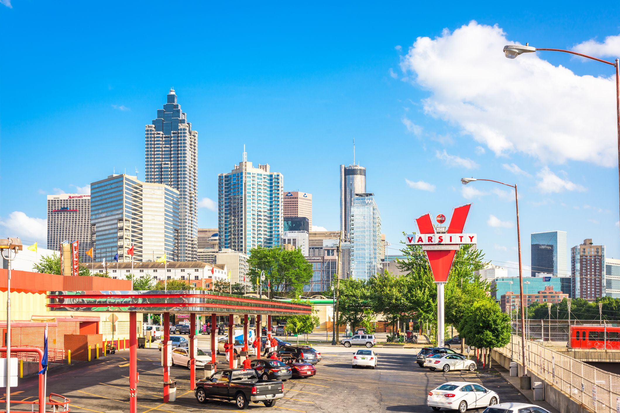 Atlanta, Georgia, USA - June 25, 2017: Traffic forms at the Varsity in downtown Atlanta. The Varsity is an iconic fast food restaurant chain with branches across metropolitan Atlanta.
