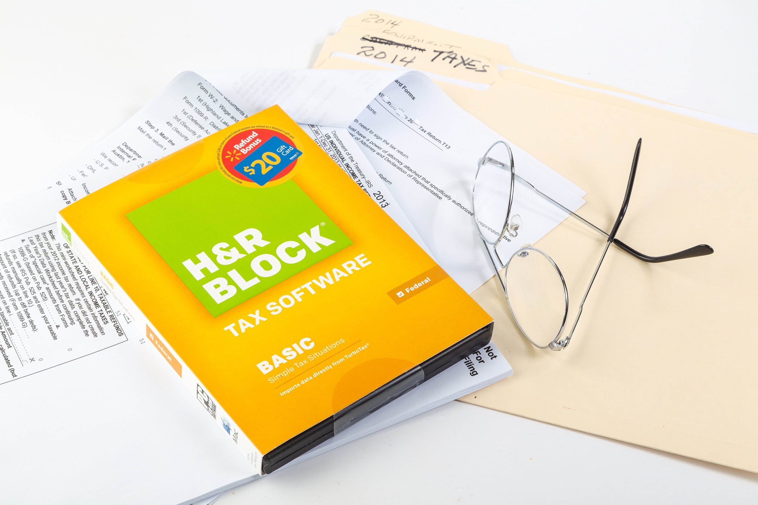 H&R Block Tax Software with forms and folders