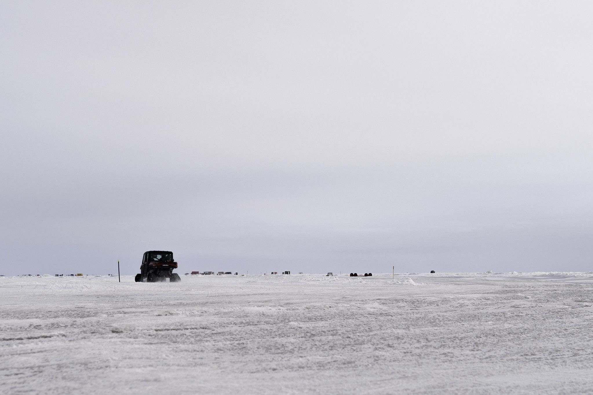 The start of the Northwest Angle Ice Road on Lake of the Woods in Warroad, Minnesota