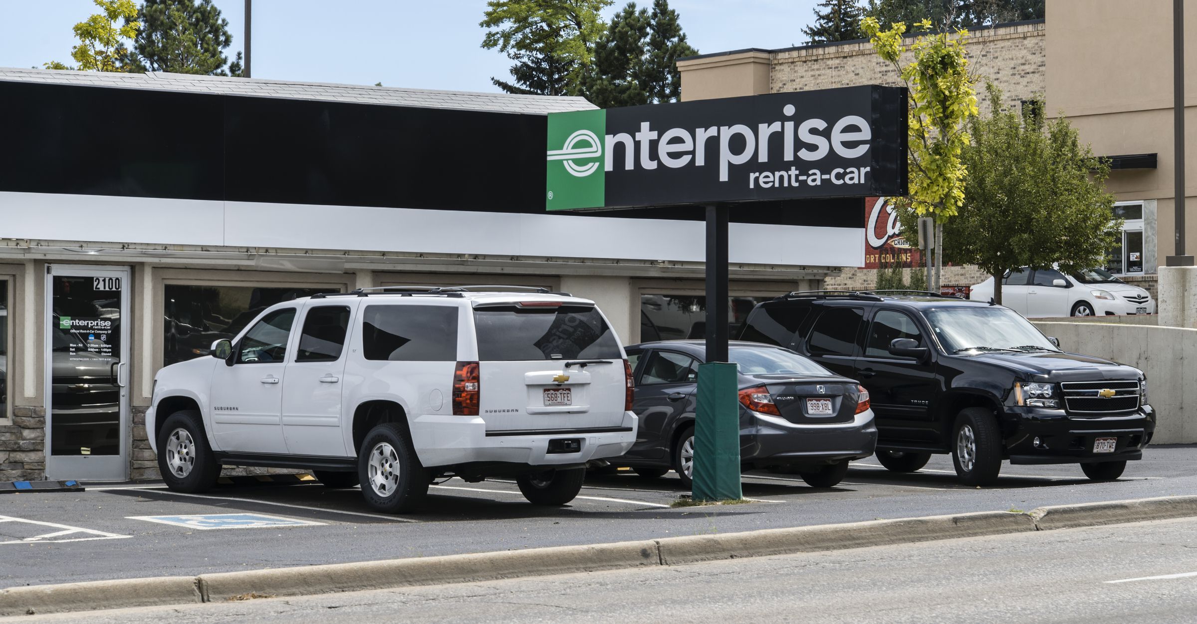 Fort Collins, Colorado, USA - August 25, 2013: The Enterprise Rent-A-Car location in Fort Collins. Founded in 1957, Enterprise Rent-A-Car is the largest car rental service in the US with revenues of over $12 Billion.