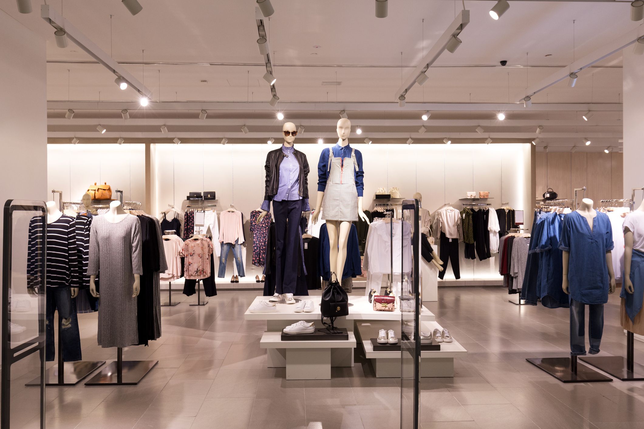 beautiful clothes in modern fashion shop