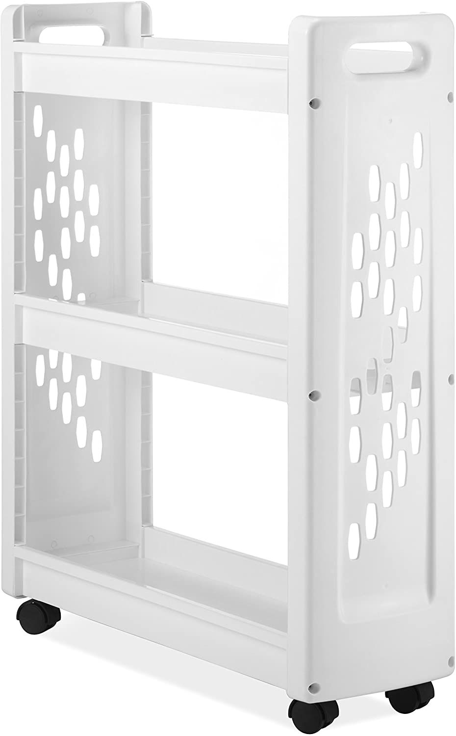 Empty white Whitmor 3-Tier Rolling Laundry Cart