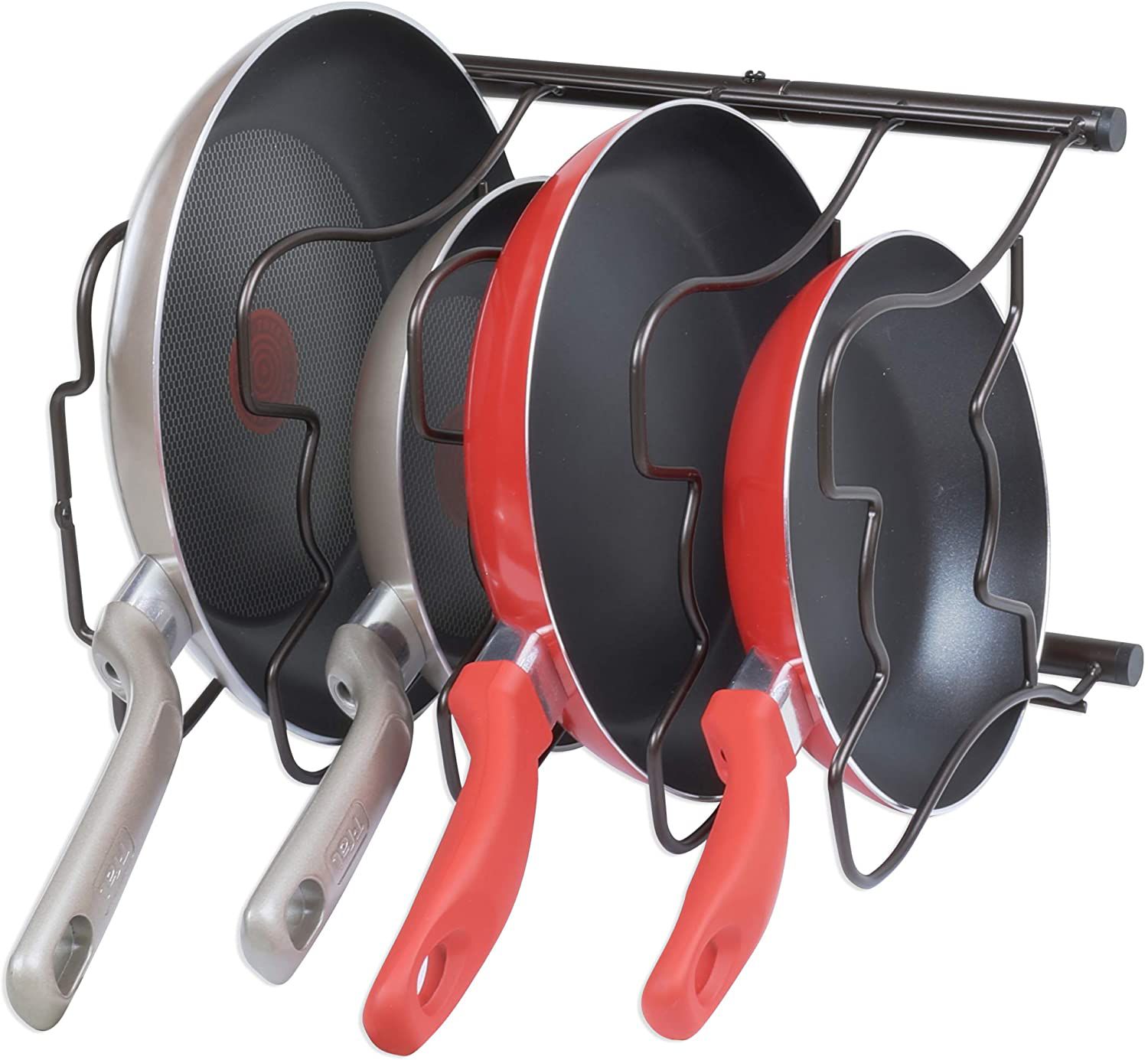 SimpleHouseware Pan and Pot Lid Organizer filled with pots and pans