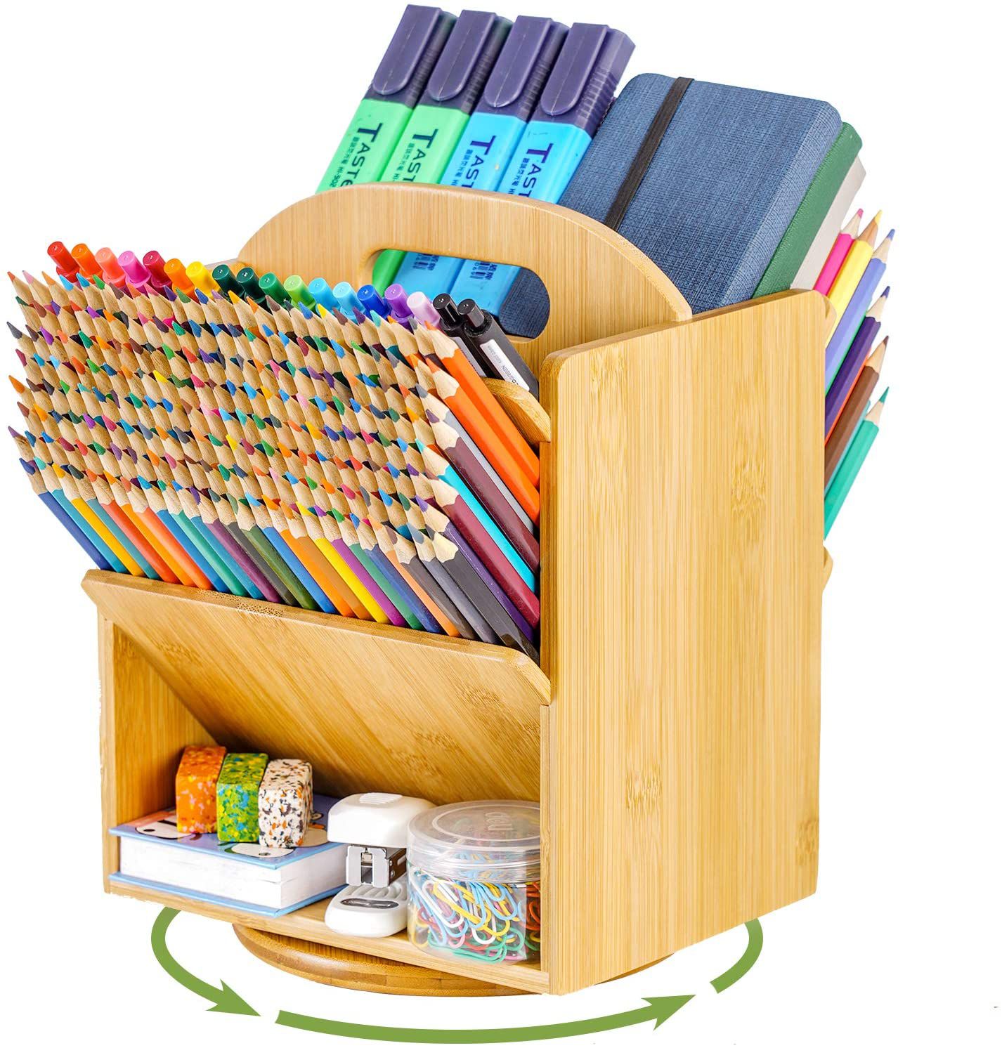 Marbrasse Bamboo Rotating Desk Organizer