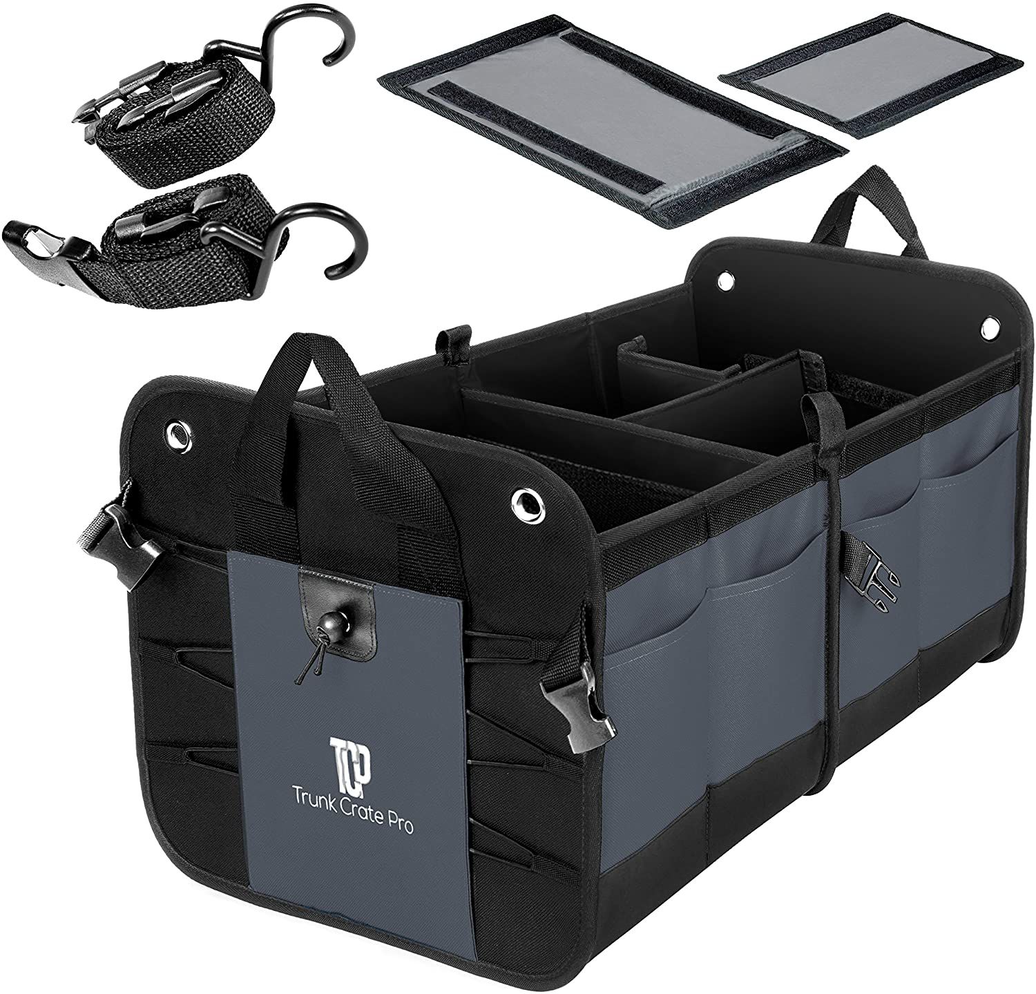 Trunk Crate Pro Trunk Organizer- dark grey color bag with straps and padding accessories visible