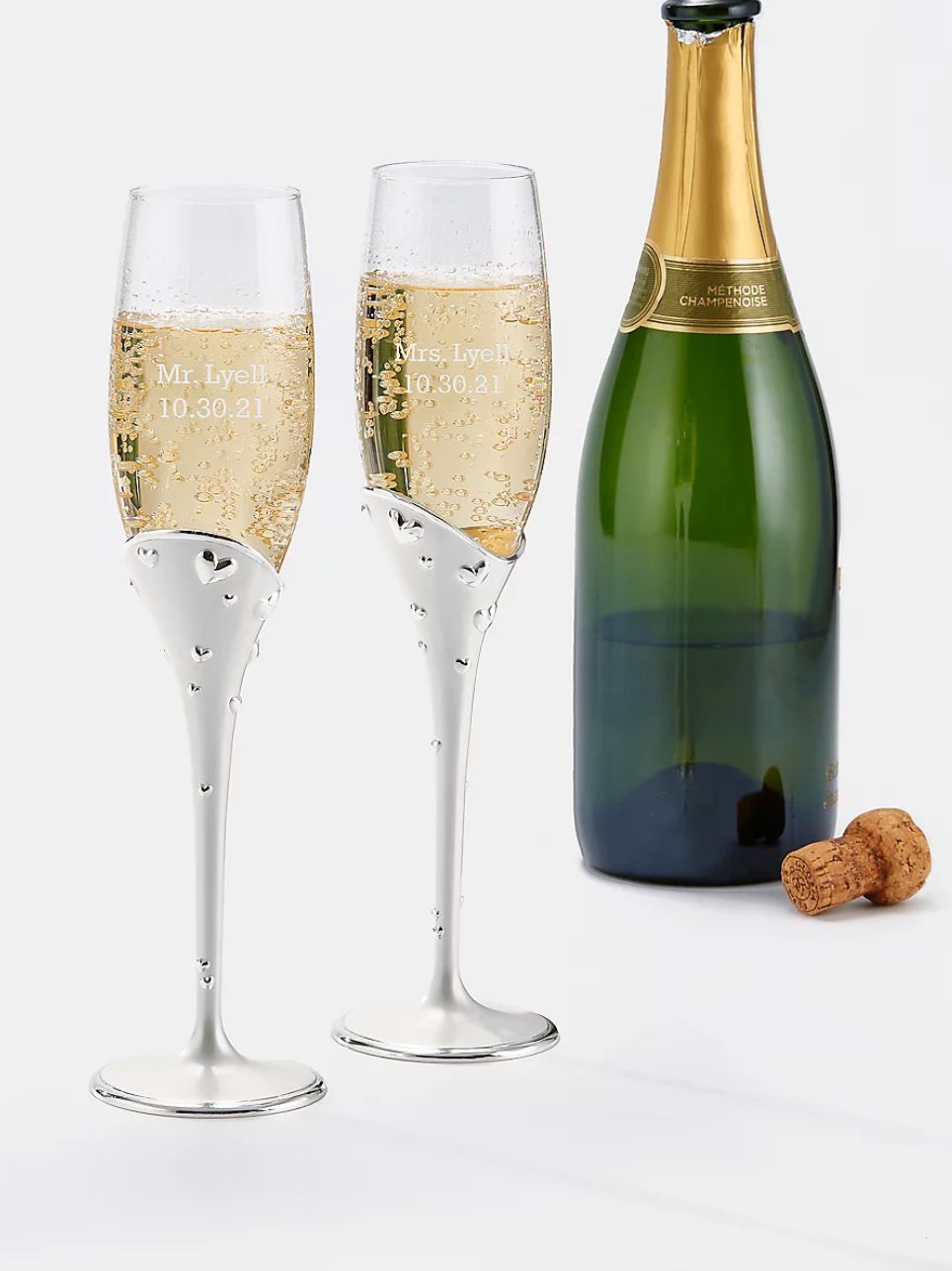 Scattered Hearts Customizable Champagne Flute Set