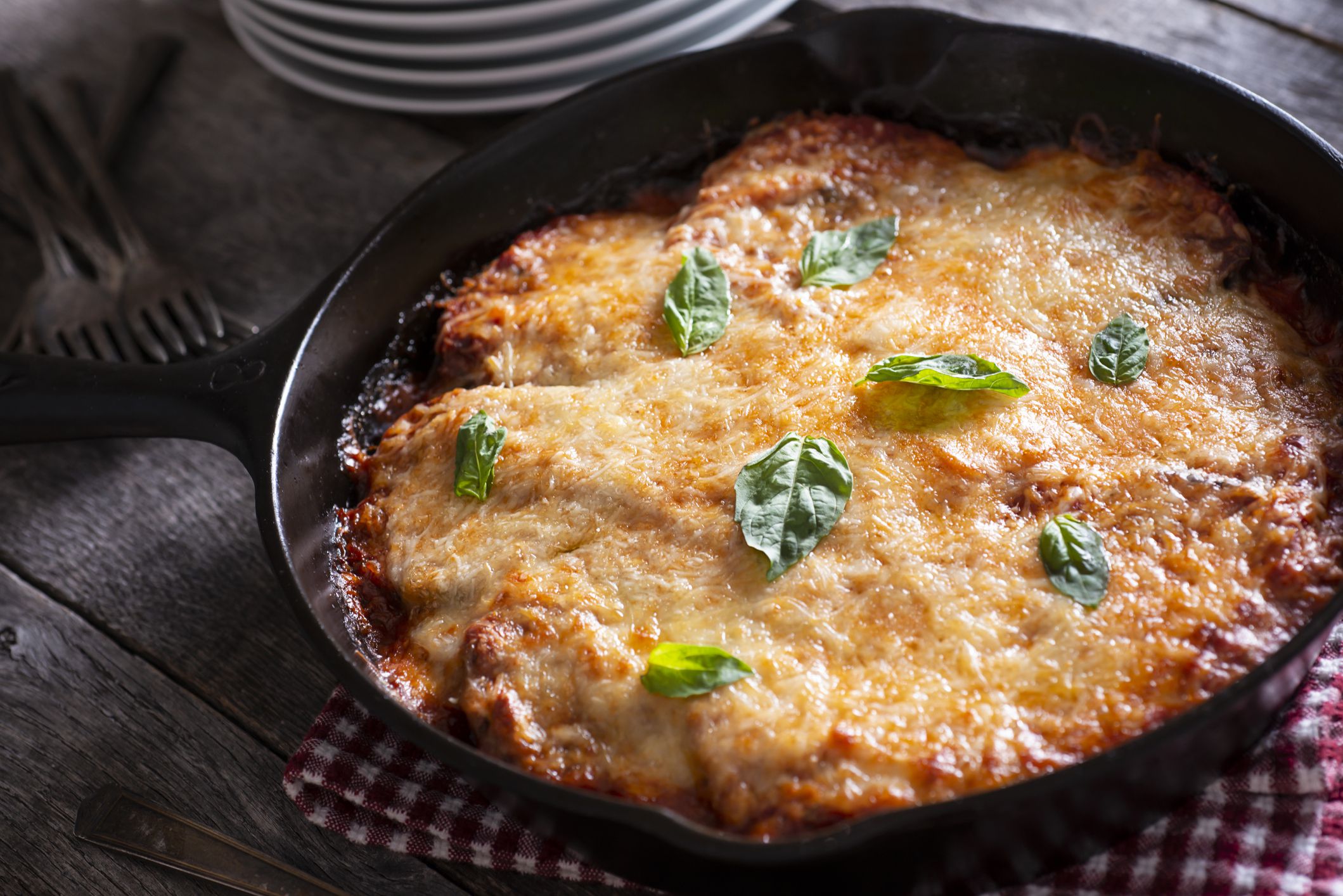 Homemade Eggplant Parmesan in a Cast Iron Skillet