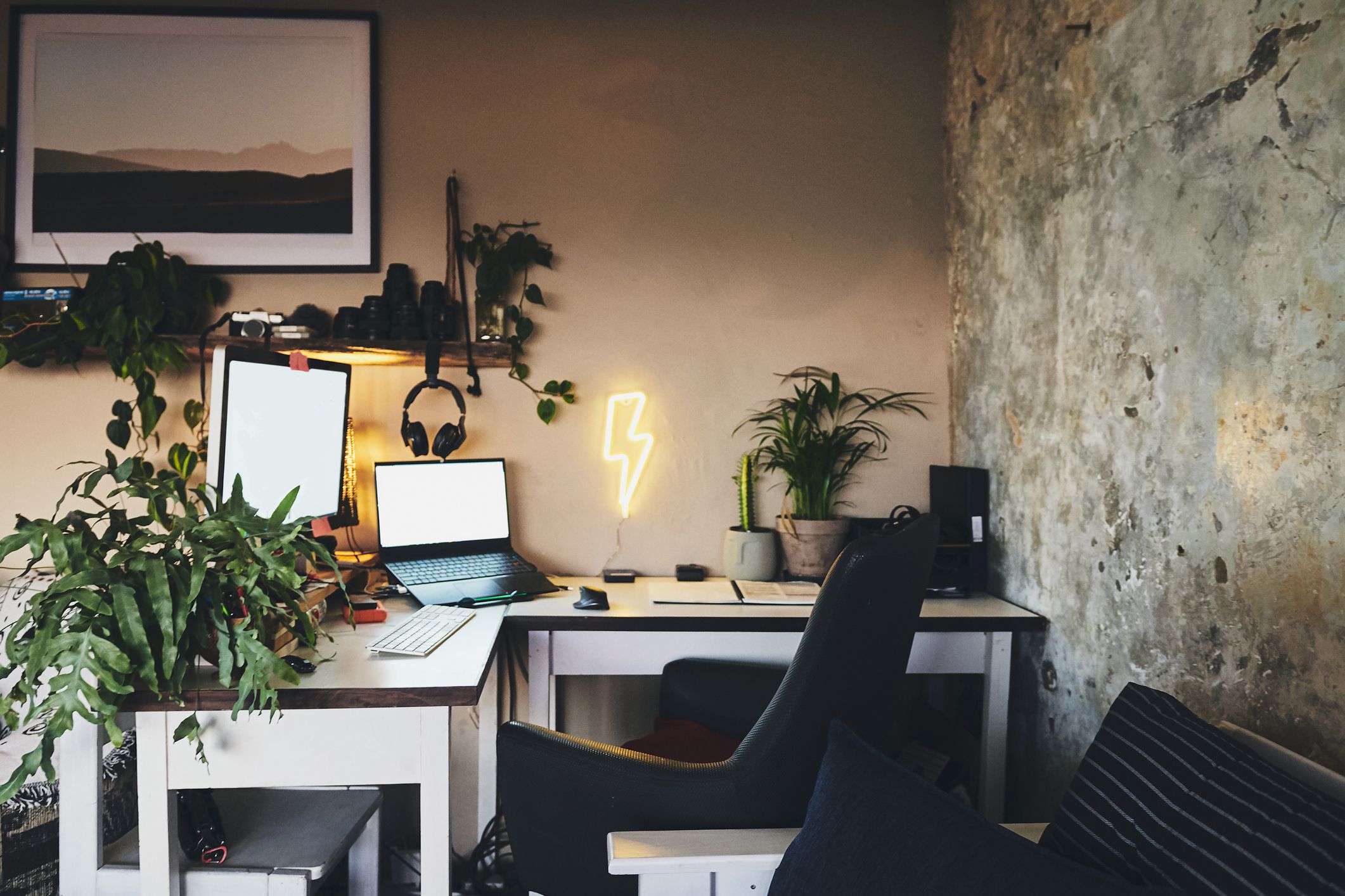 Still life shot of a workstation in a rustic apartment